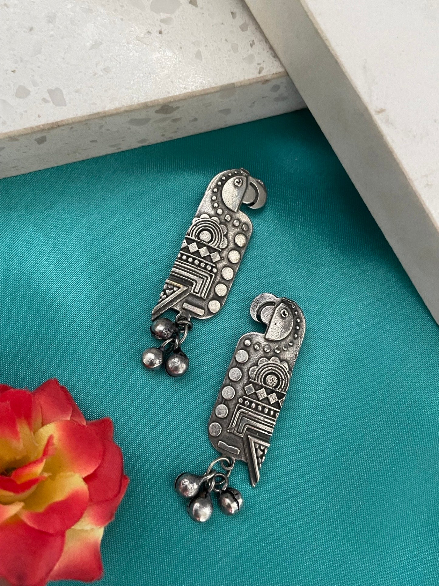 Stud Earring Parrot With Ghungroo Design