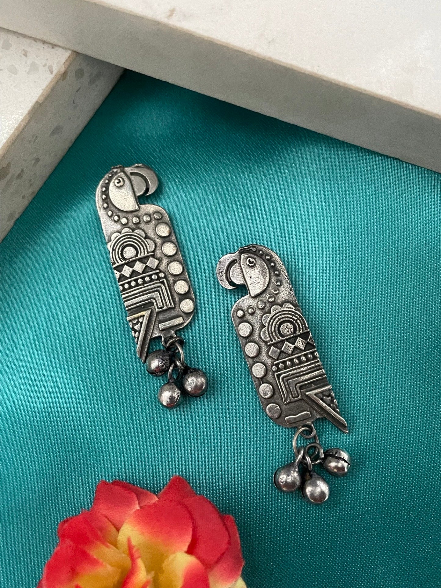 Stud Earring Parrot With Ghungroo Design