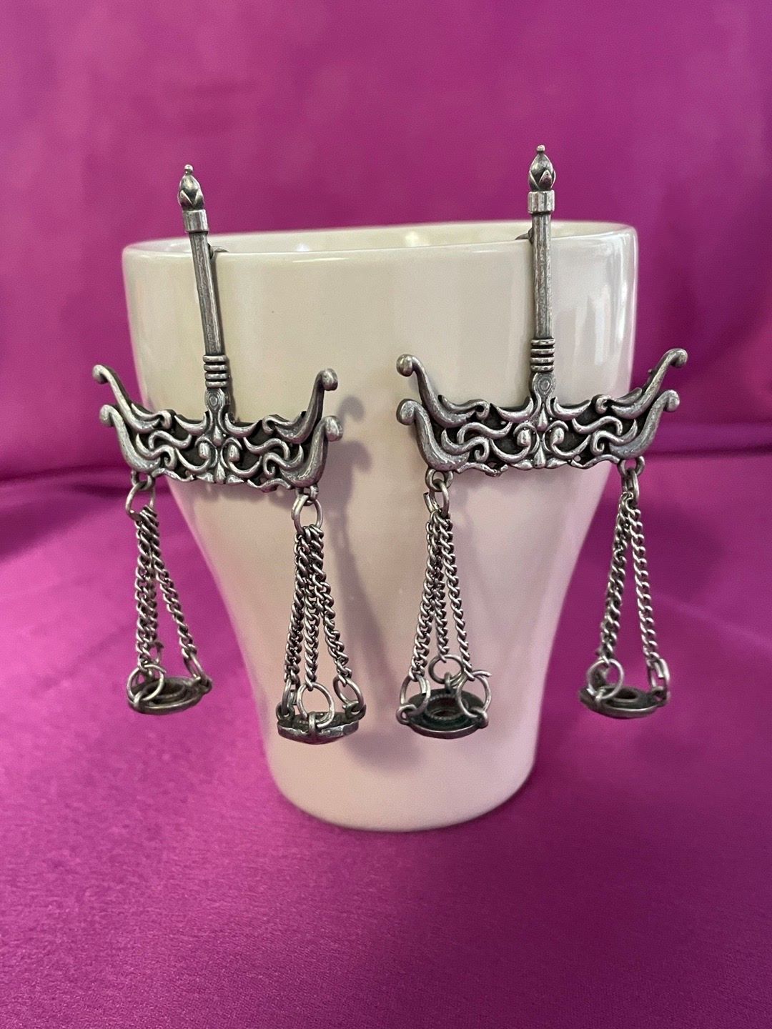 Mogul German Oxidized Silver Dangle Earrings Tarazu Style