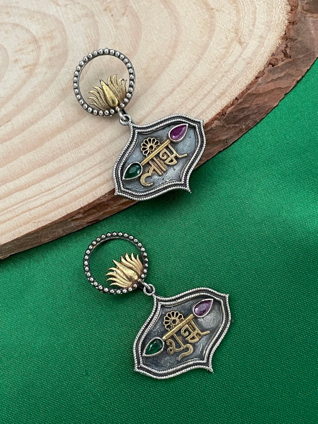 Chandelier Earrings Lotus & Shubh  Labh Designs Gold & Silver Polish Earring for Women