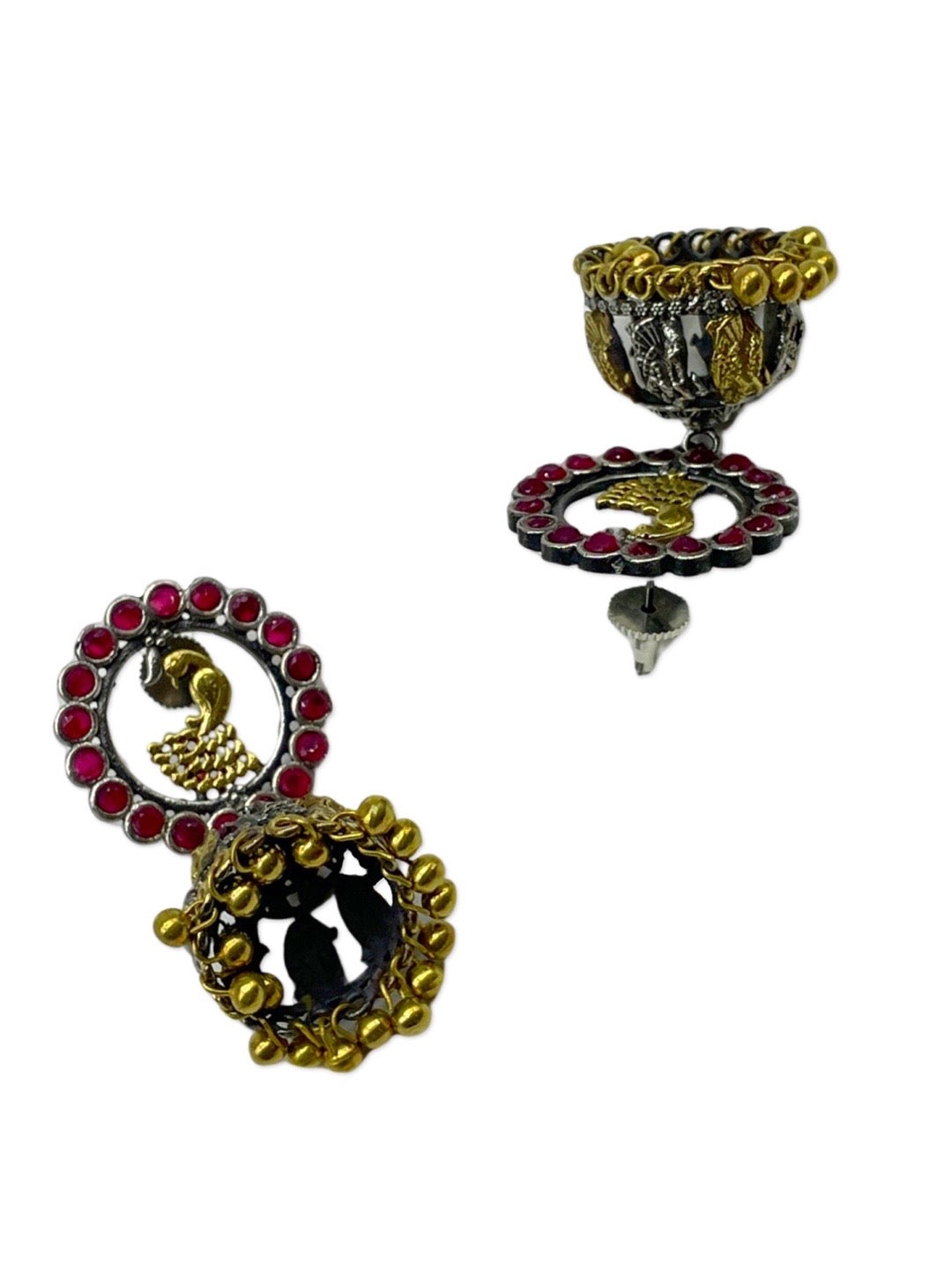Jhumka Earrings Peacock & Radha Krishna