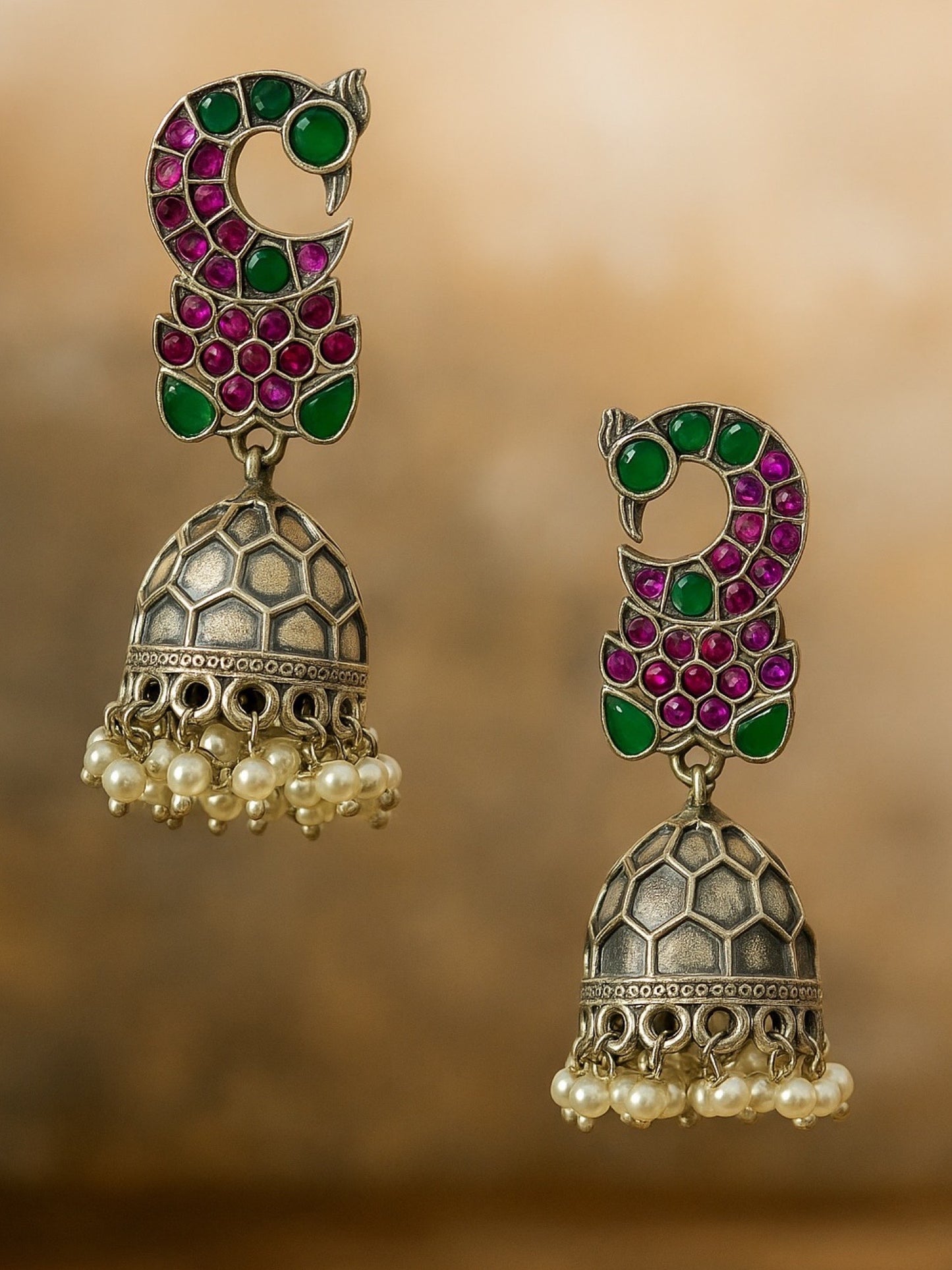Jhumka Earring Peacock With Pearl Design