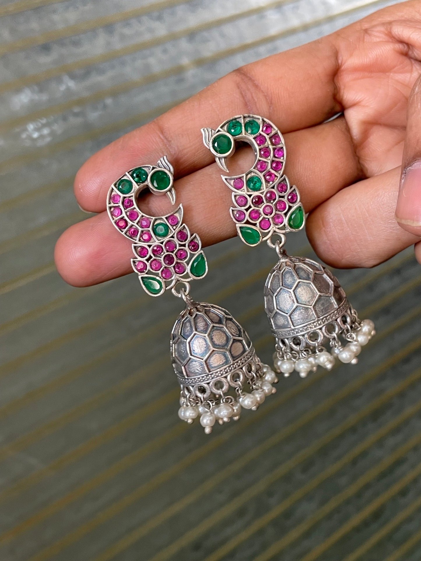 Jhumka Earring Peacock With Pearl Design