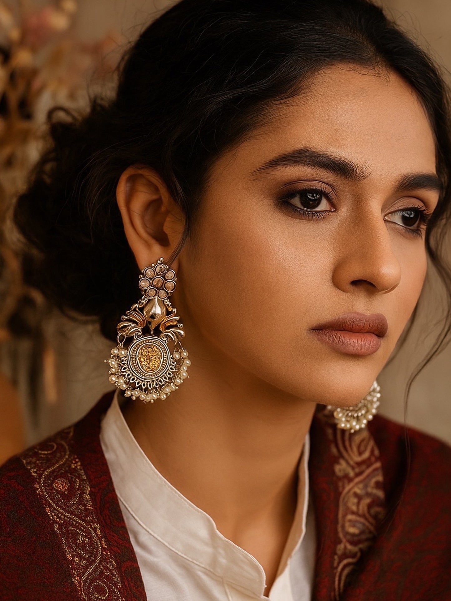 Chandelier Earrings Peacock Design With Pearl