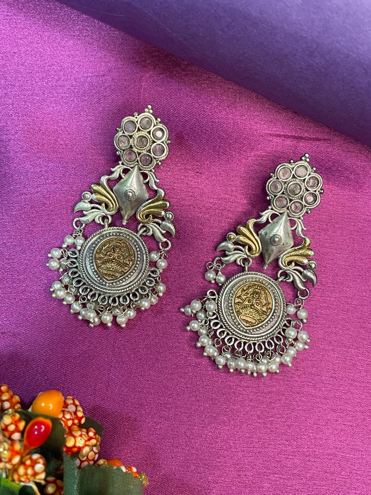 Chandelier Earrings Peacock Design With Pearl
