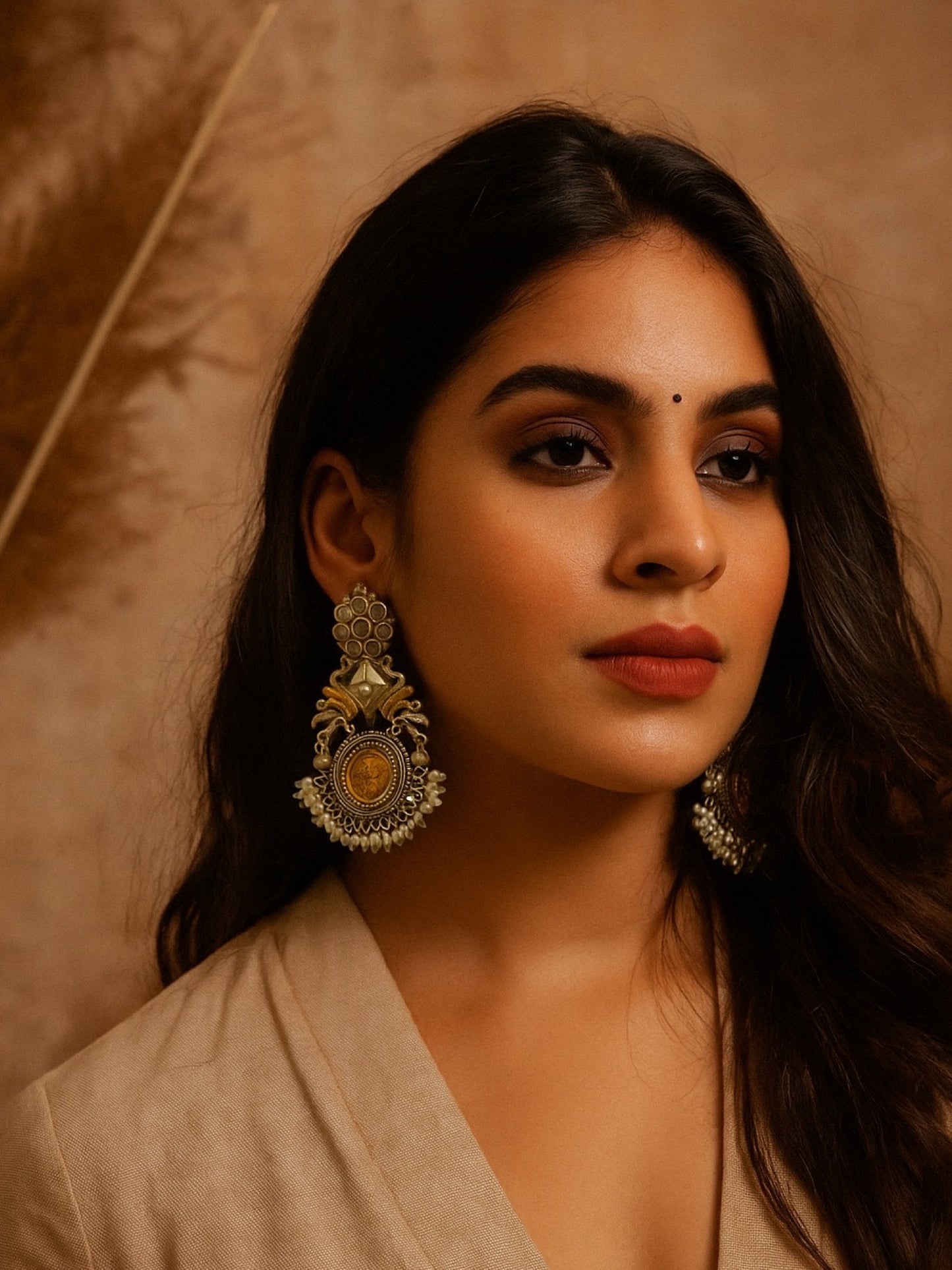 Chandelier Earrings Peacock Design With Pearl