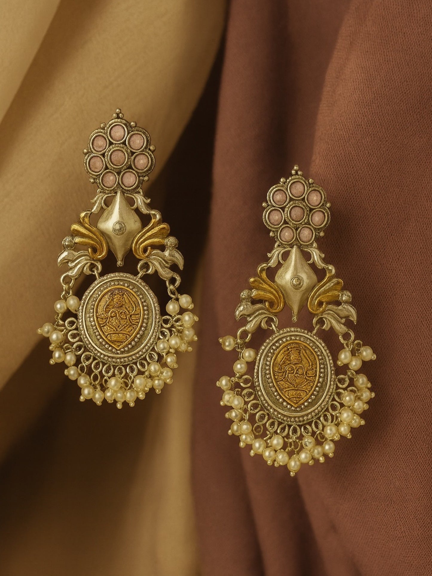 Chandelier Earrings Peacock Design With Pearl