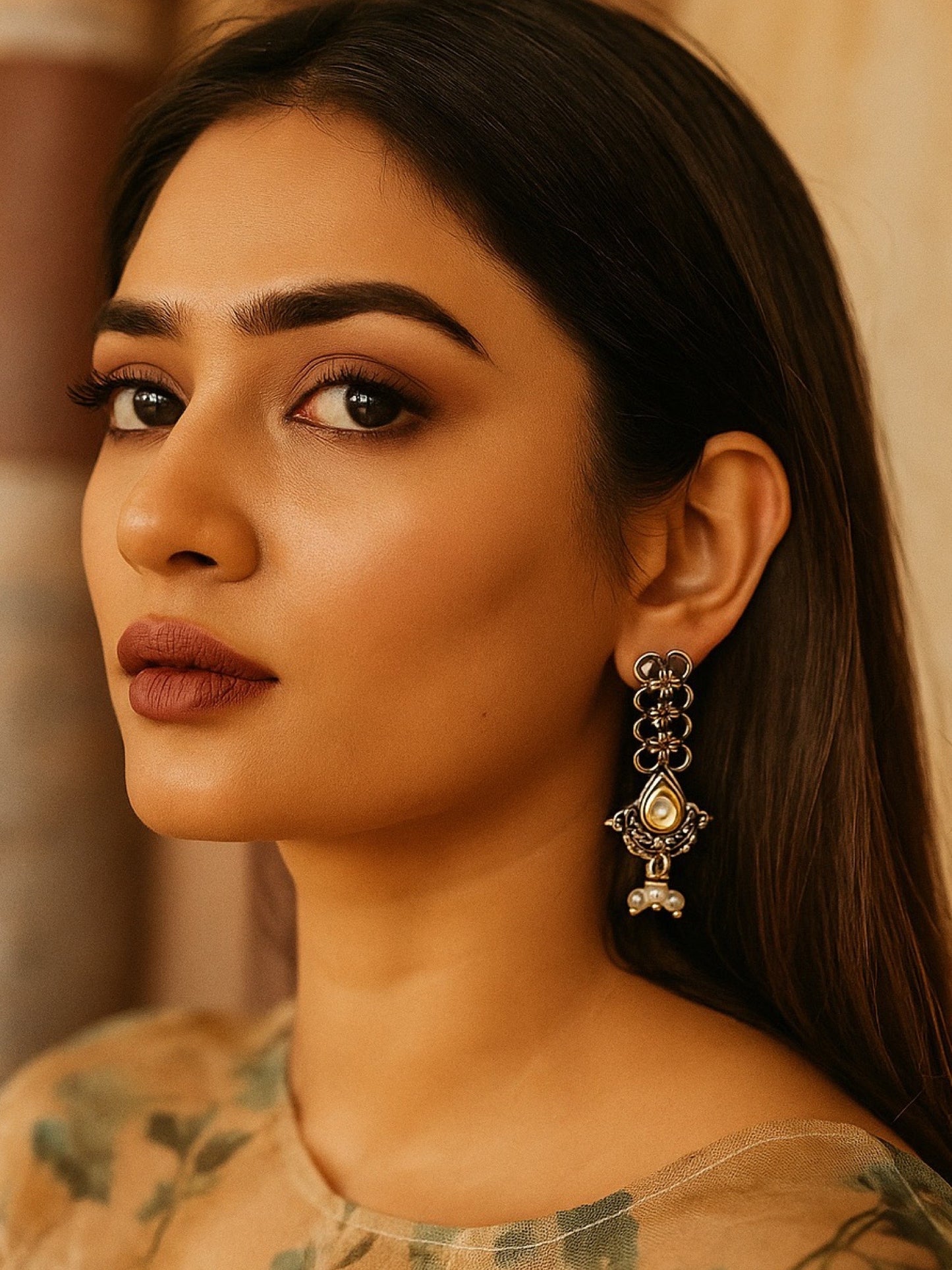 Stud Earring Flower Drop Design With Pearl Design