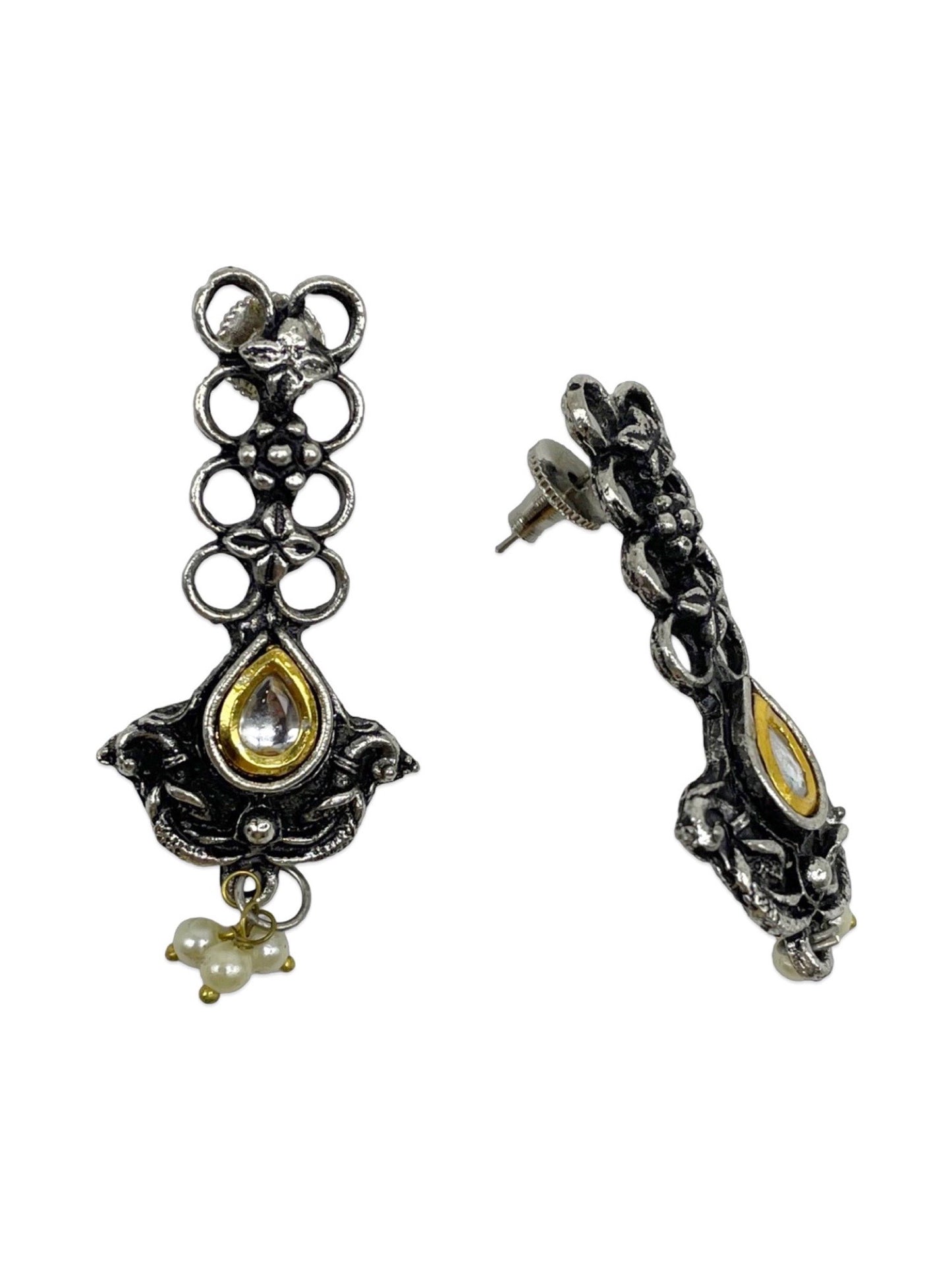 Stud Earring Flower Drop Design With Pearl Design