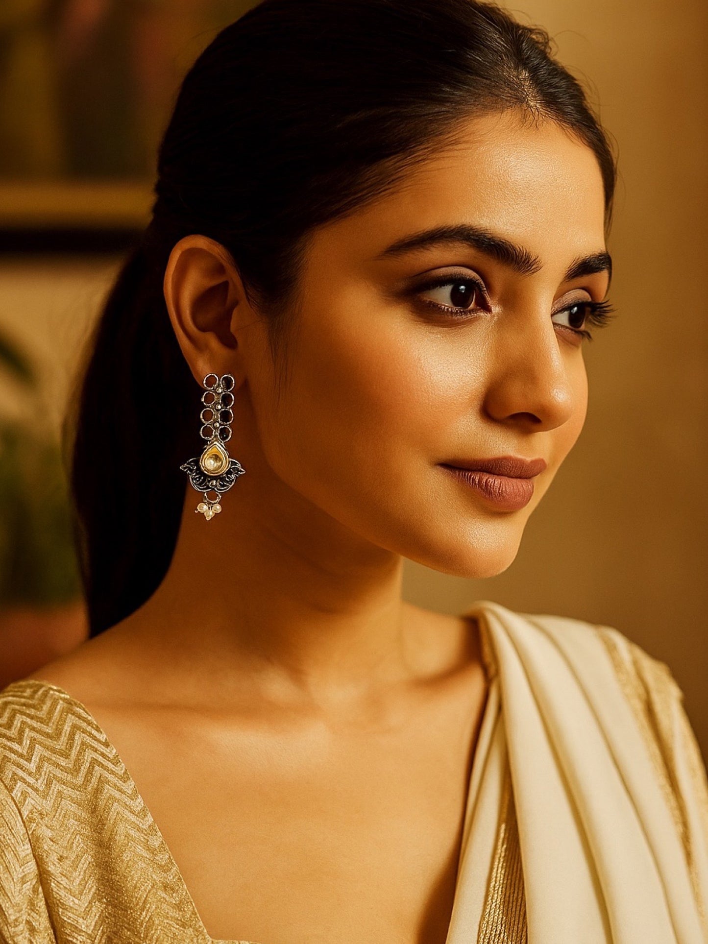 Stud Earring Flower Drop Design With Pearl Design