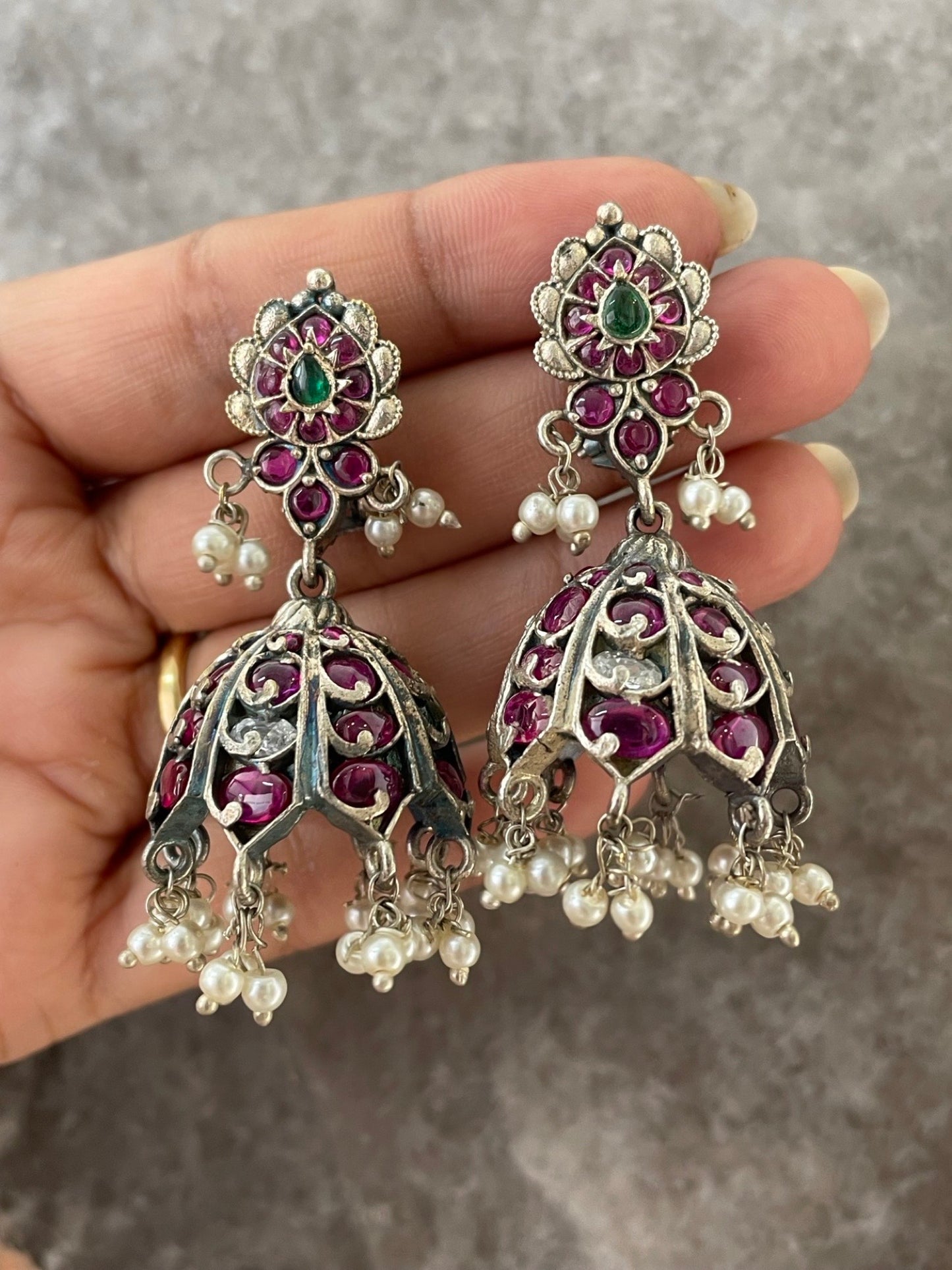Jhumka Earring Flower With Pearl Design