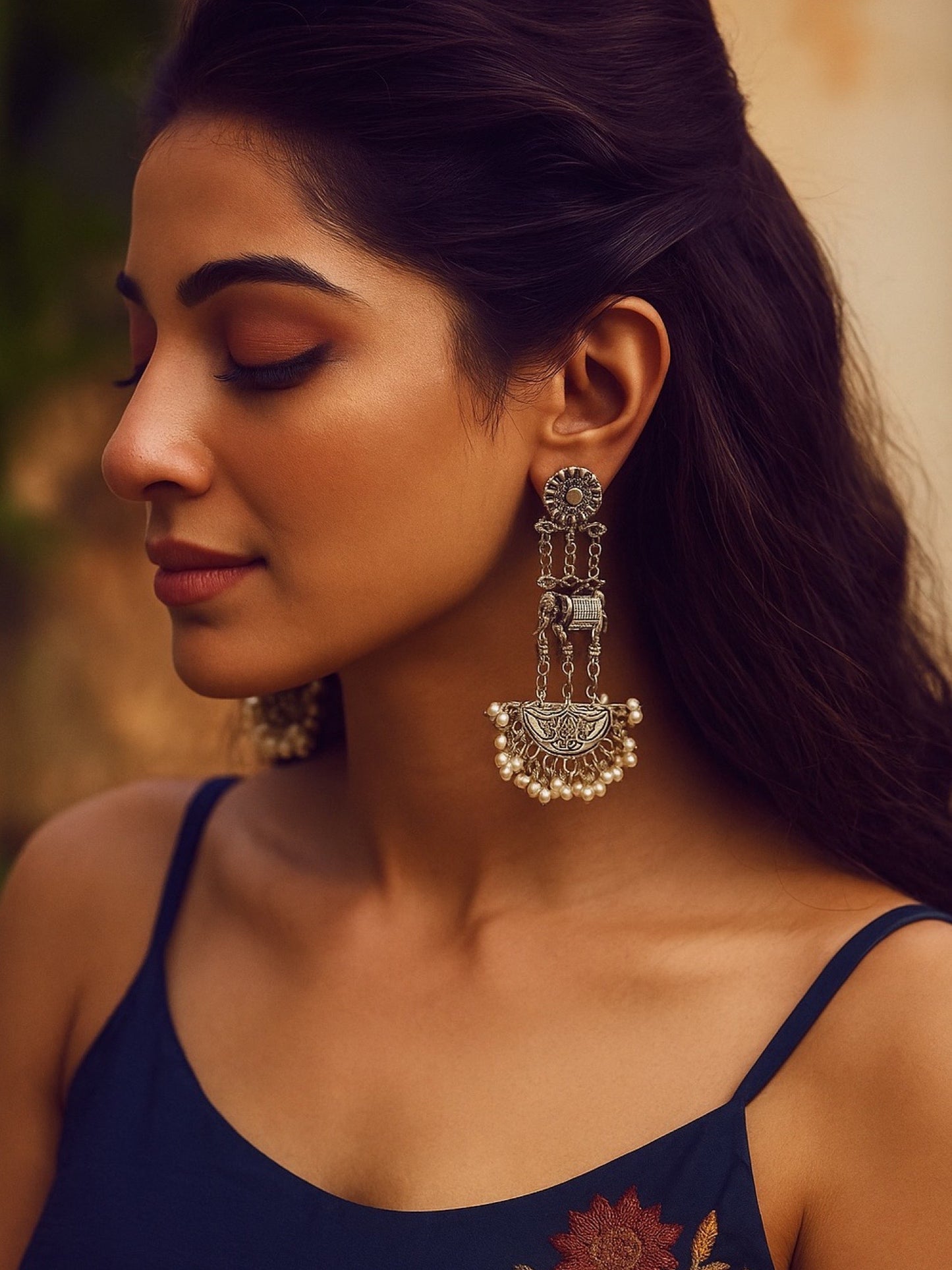 Drop Earrings Elephant With Pearl Design