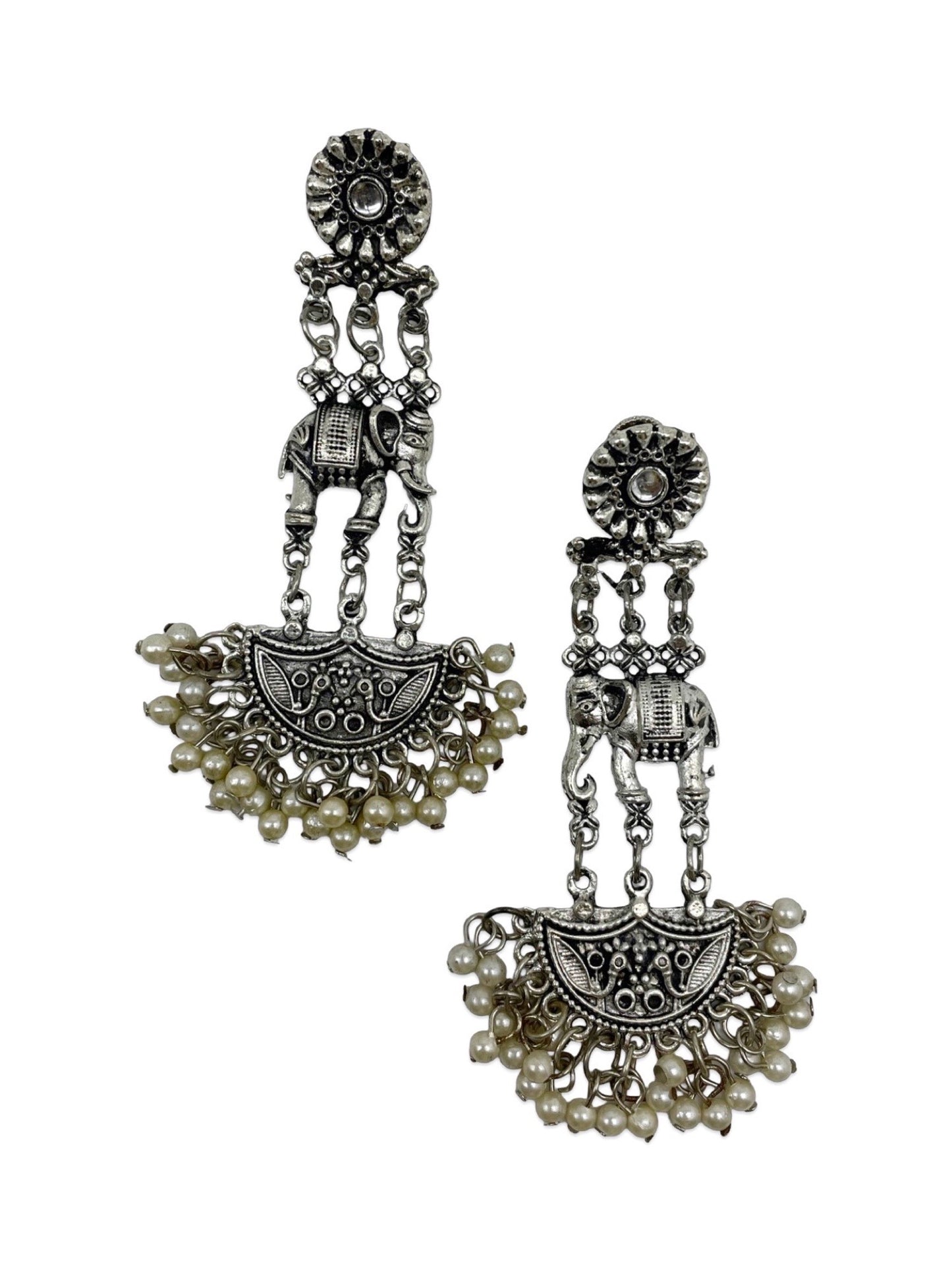 Drop Earrings Elephant With Pearl Design