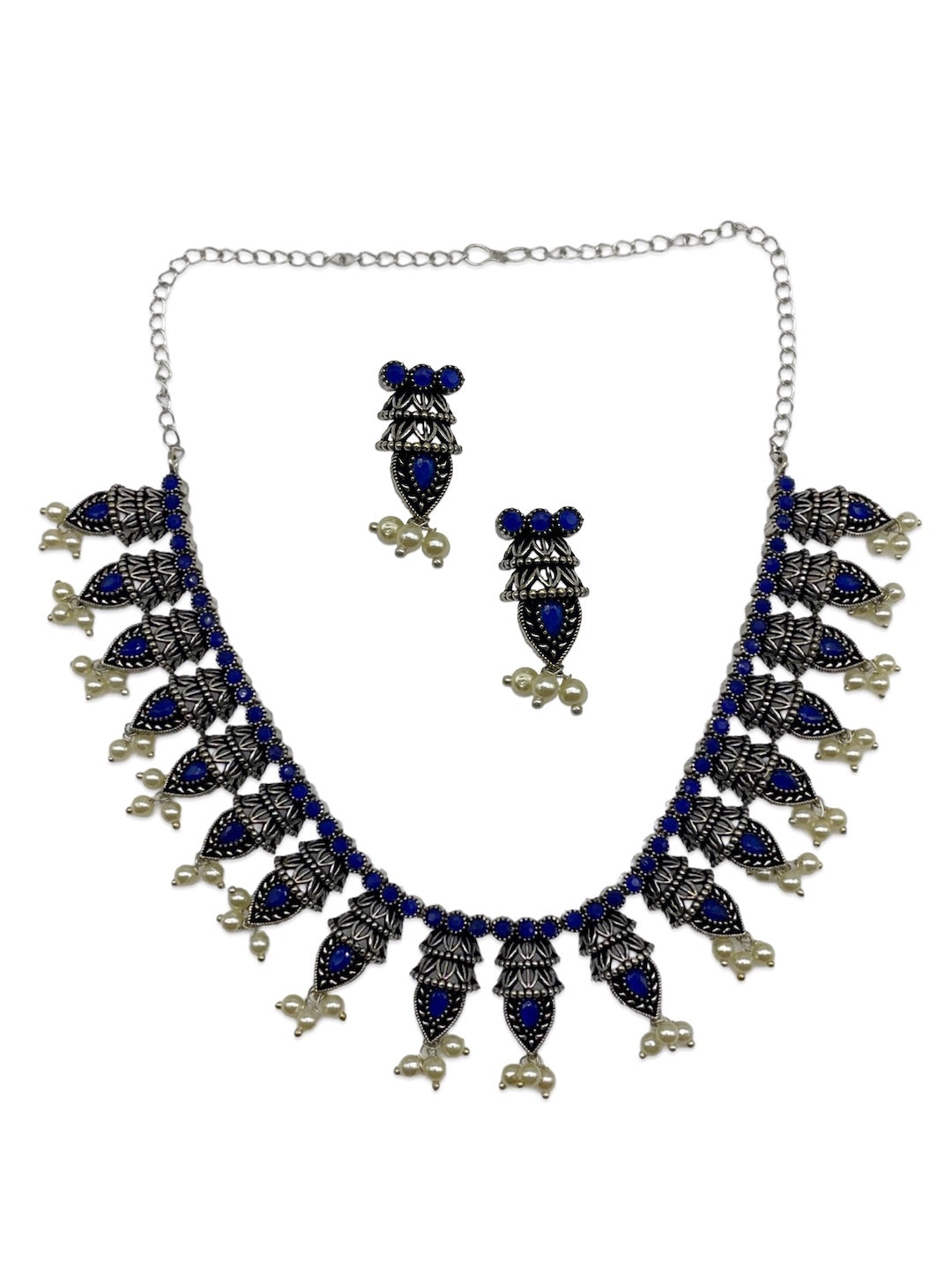 Silver Necklace Set Leaf/Pearl Design