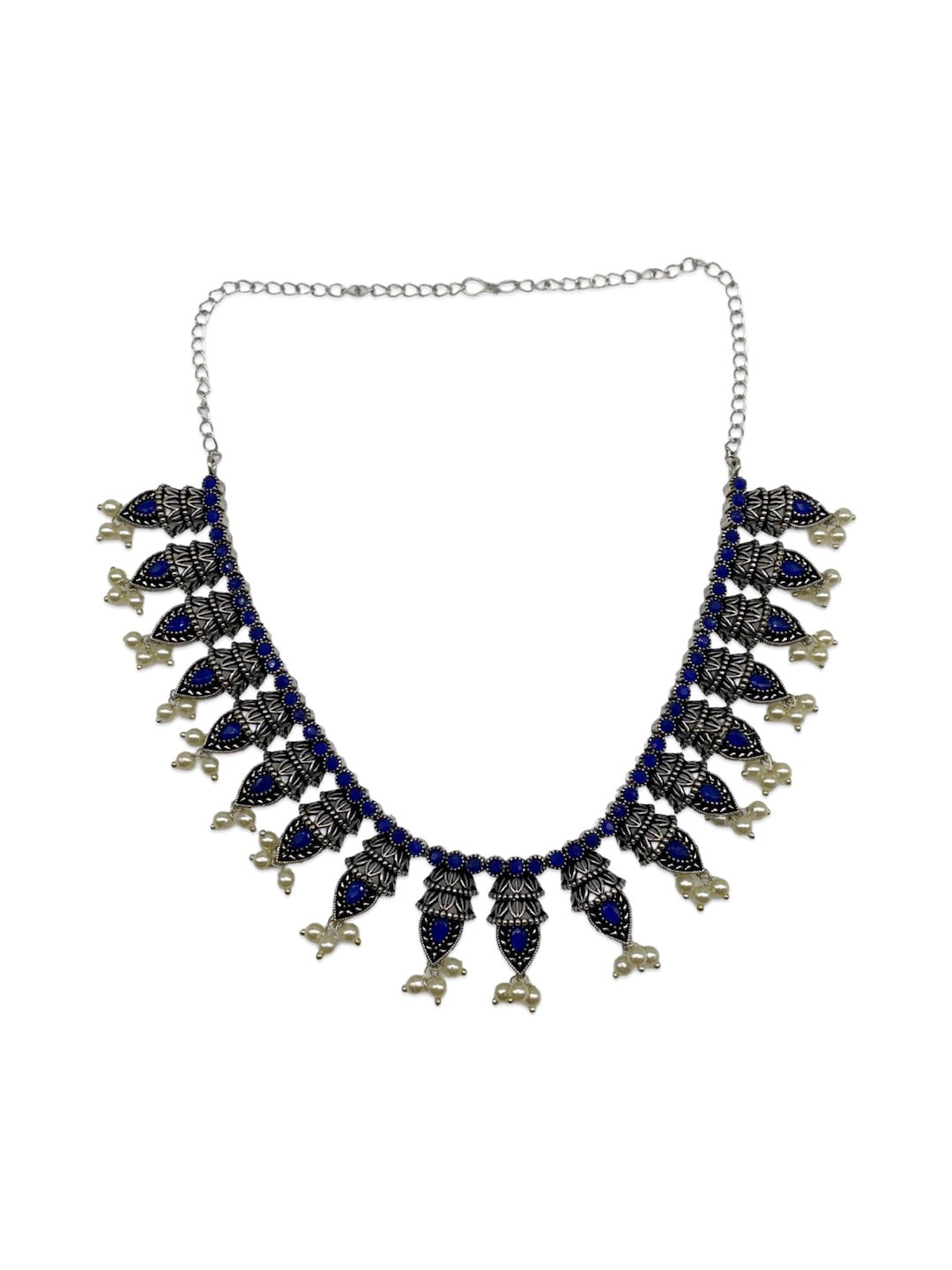 Silver Necklace Set Leaf/Pearl Design