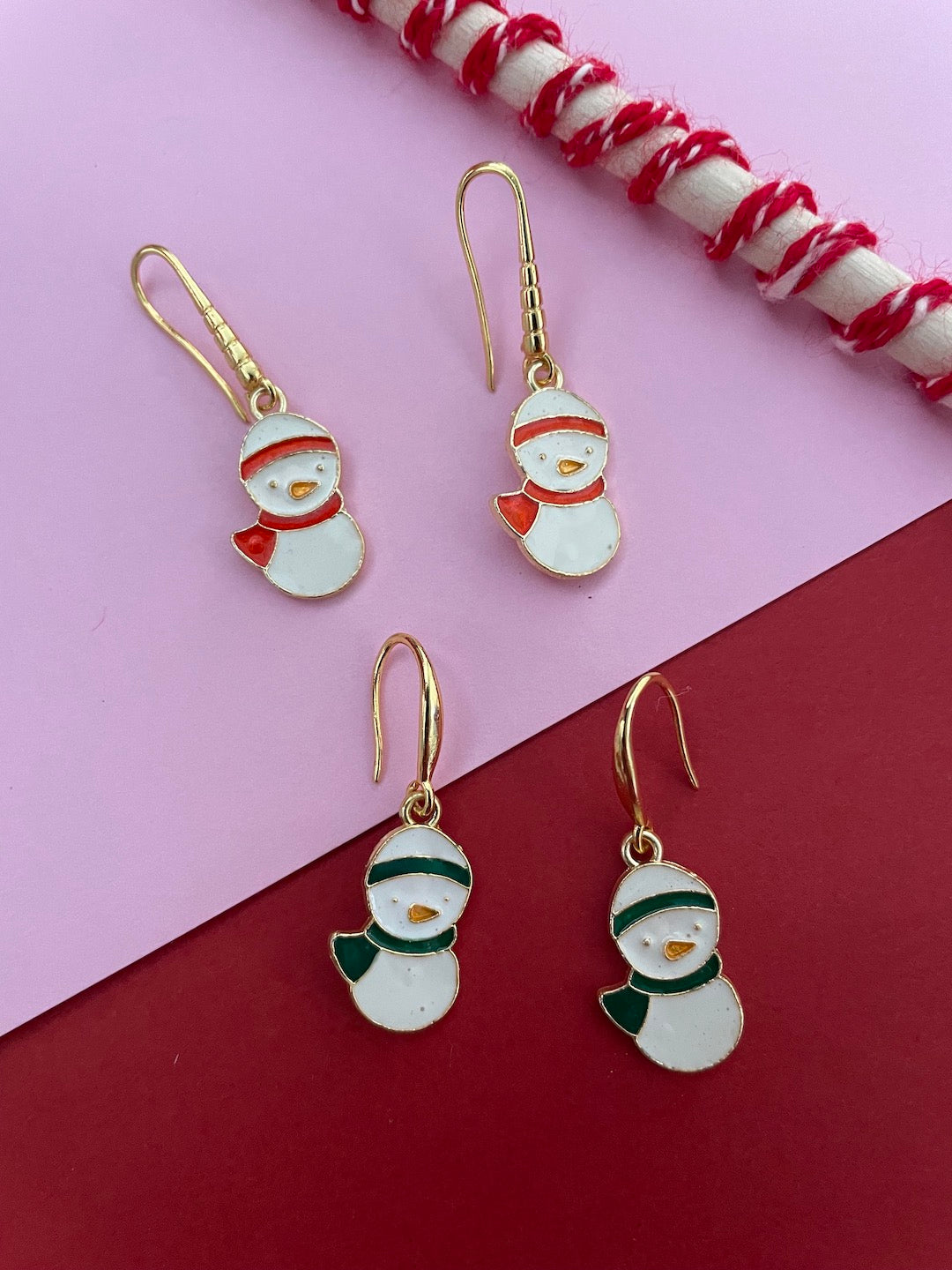 Green Snowman Charm Pendant Earrings