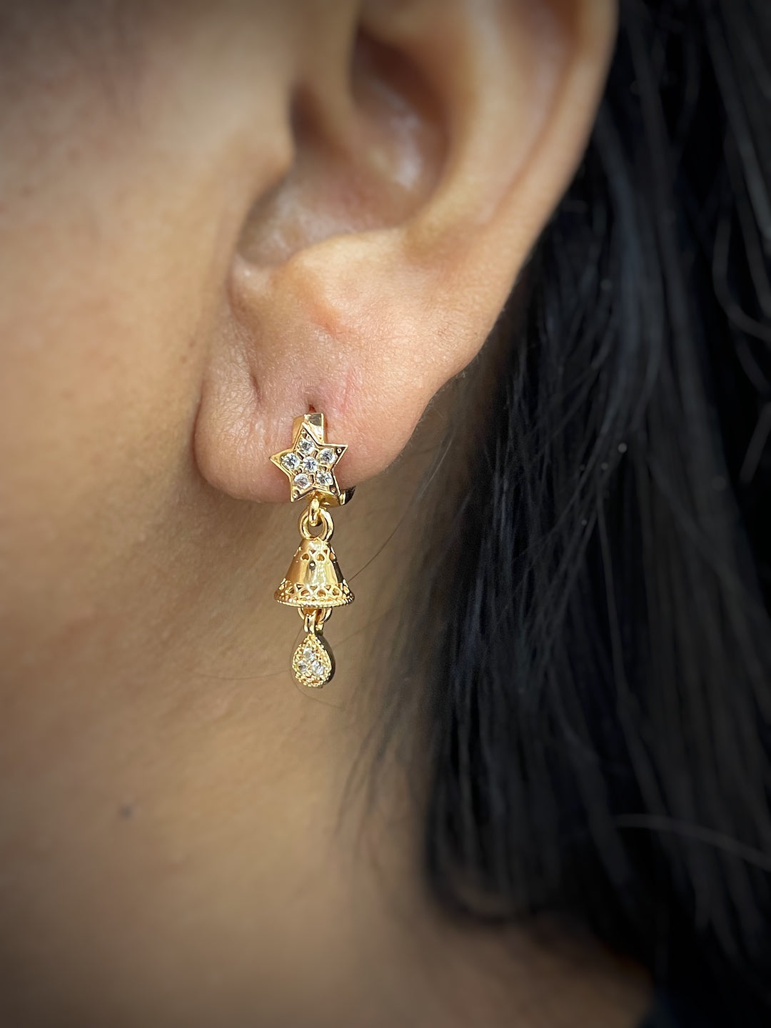 Star Bell Design AD Jhumka Earrings
