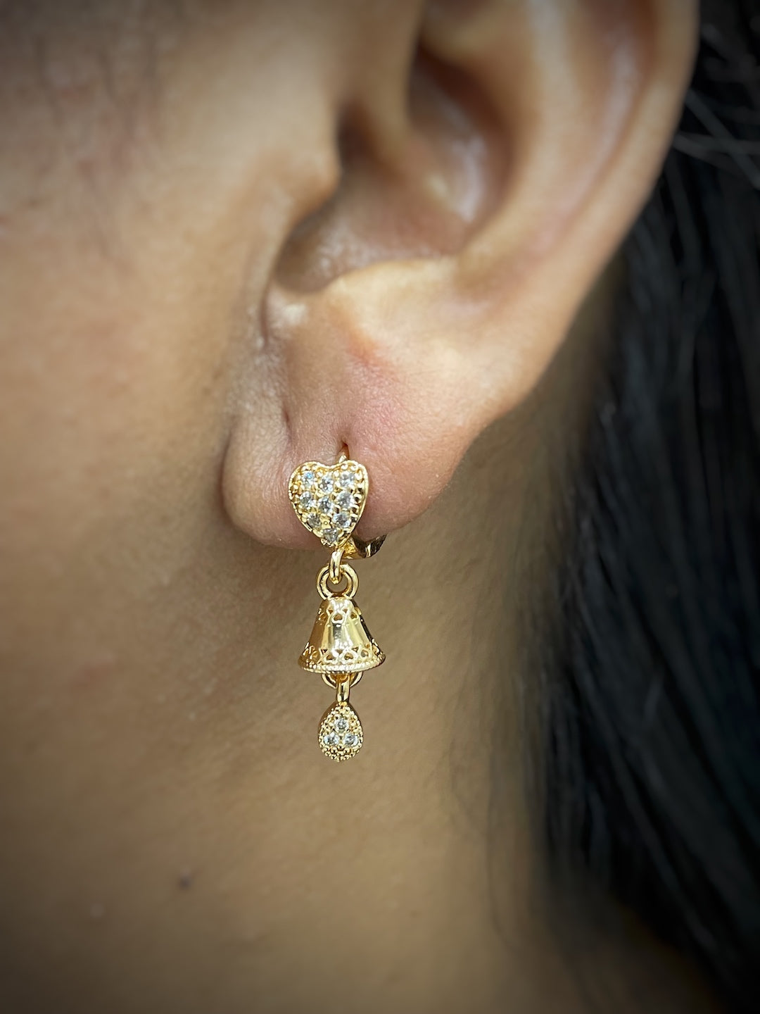 Heart Bell AD Jhumka Earrings