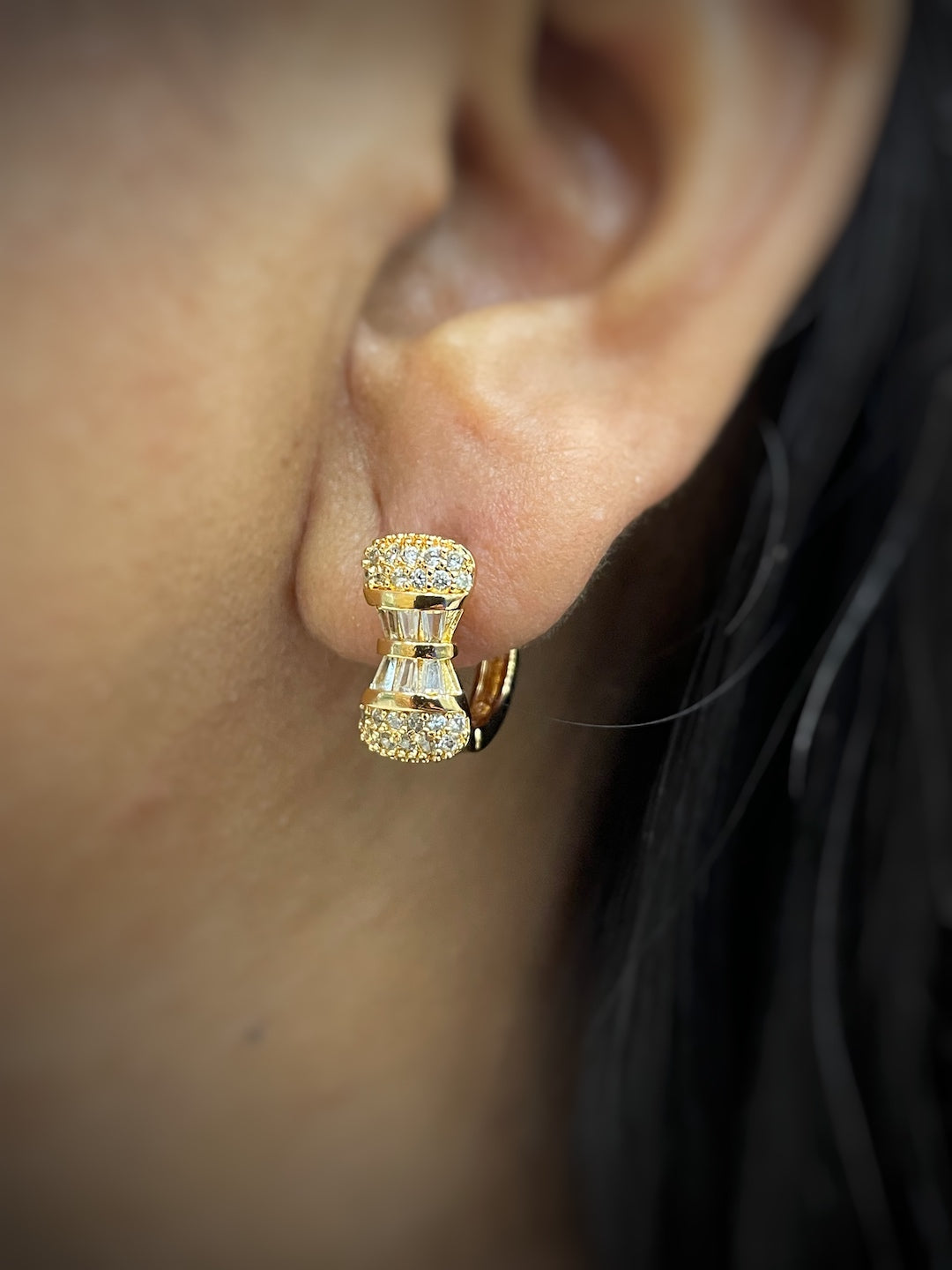 Bow Design AD Hoop CZ Earrings
