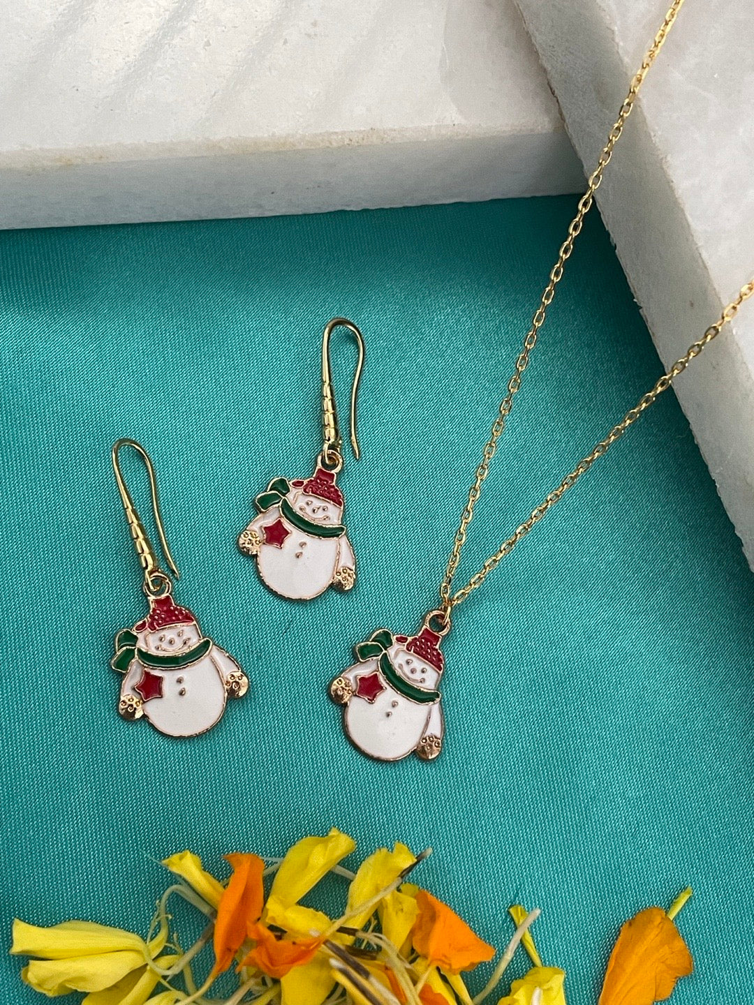 Christmas Snowman Charm Necklace Earring Sets