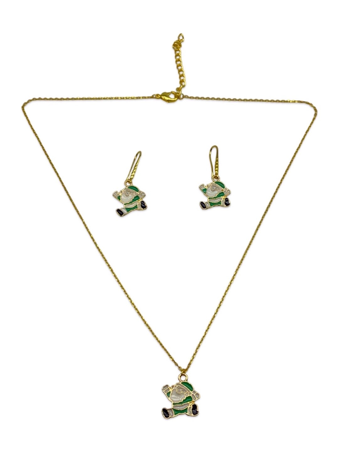 Christmas Green Santa Claus Charm Necklace Set