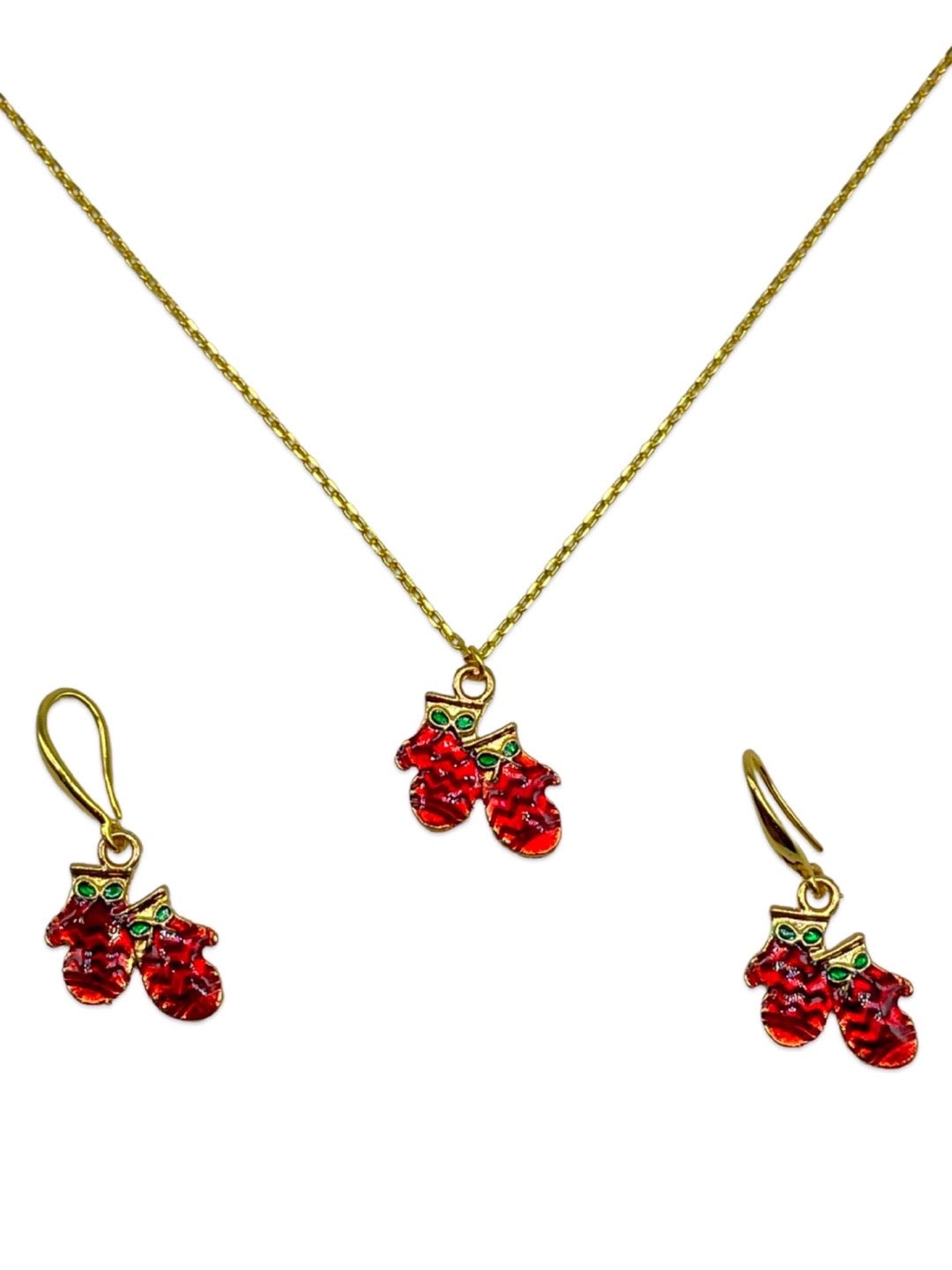 Christmas Santa Claus Gloves Charm Necklace Set