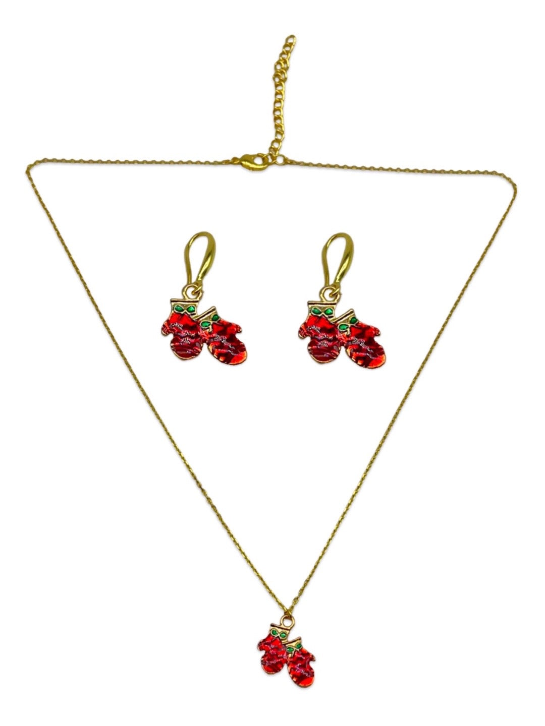 Christmas Santa Claus Gloves Charm Necklace Set
