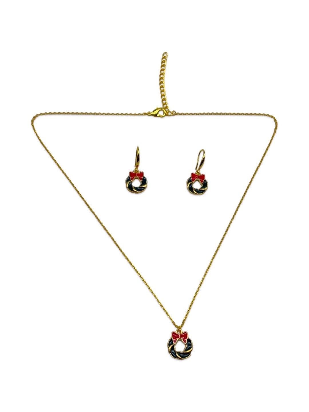 Christmas Green Wreath Charm Necklace & Earrings