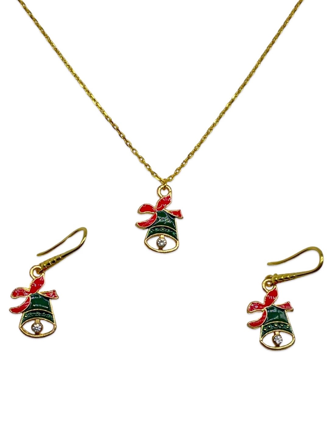 Christmas Green Jingle Bell Charm Necklace Set