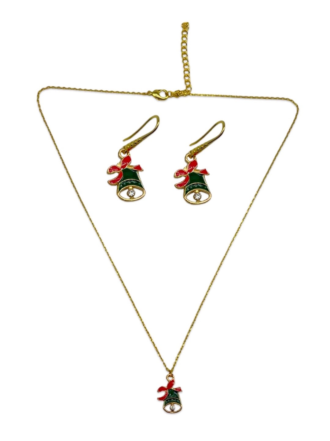 Christmas Green Jingle Bell Charm Necklace Set
