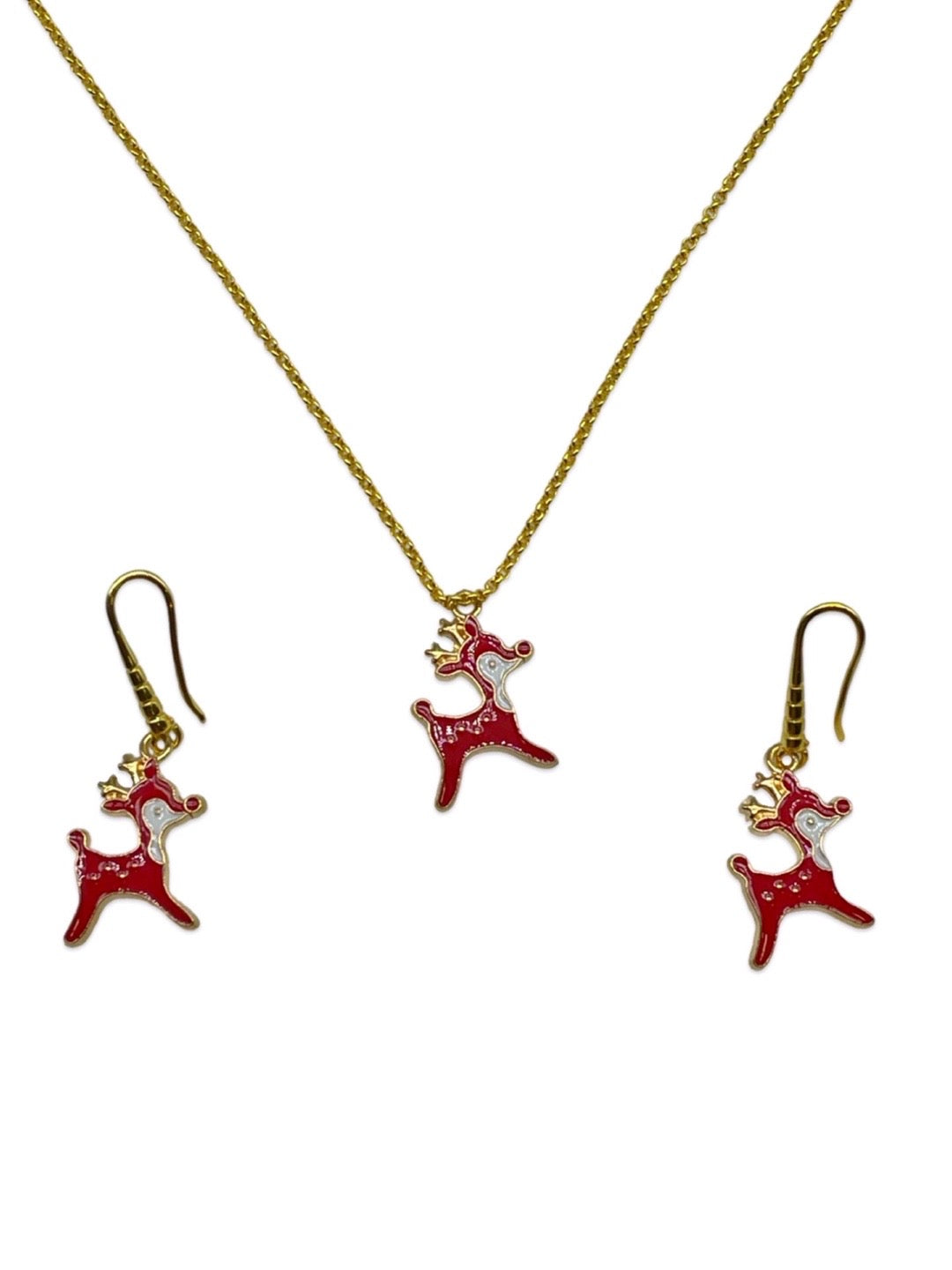 Christmas Red Reindeer Charm Necklace & Earrings