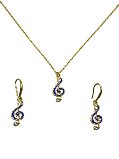 Blue Musical Note Charm Necklace Set