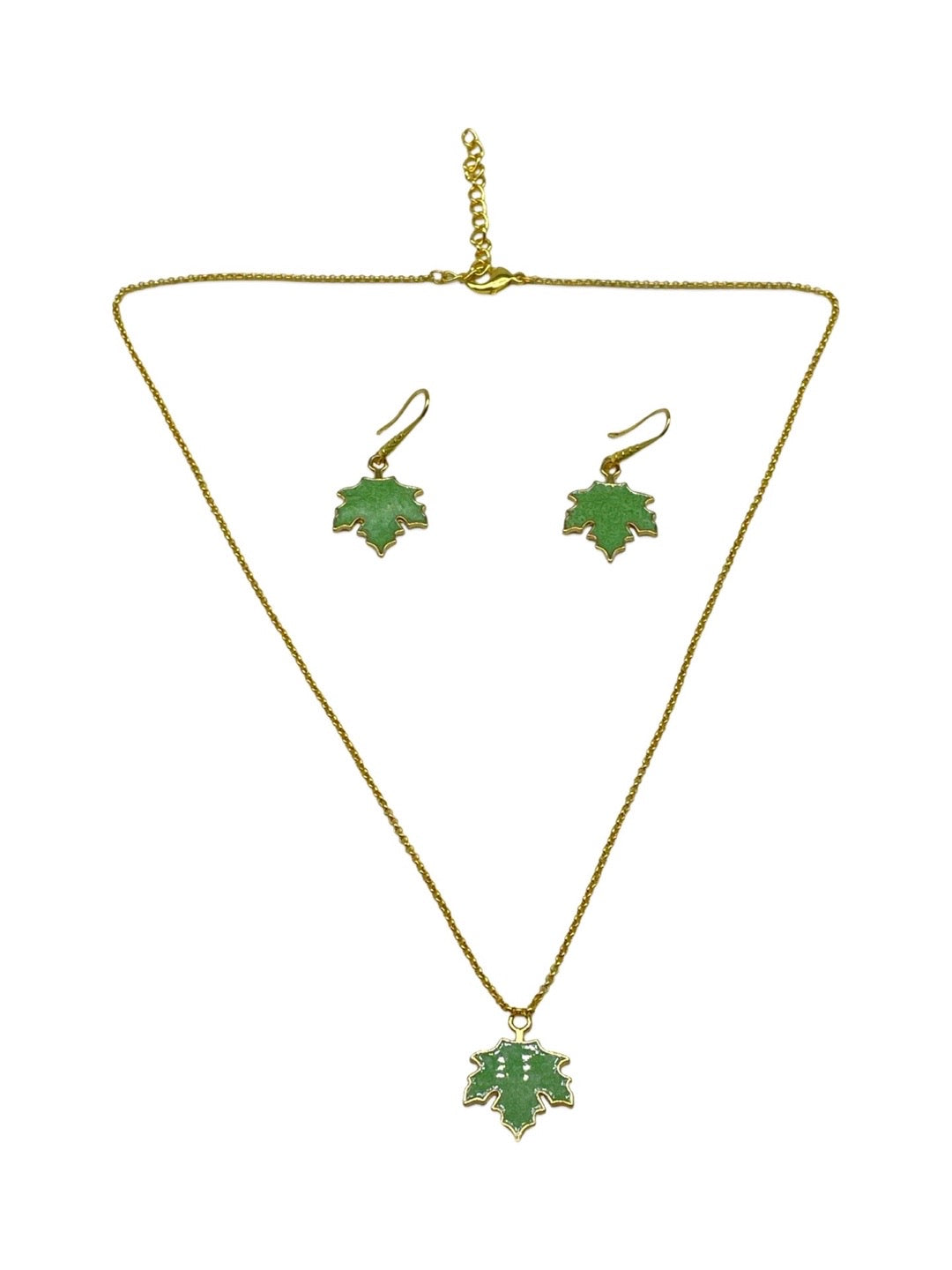 Green Maple Leaf Charm Necklace set