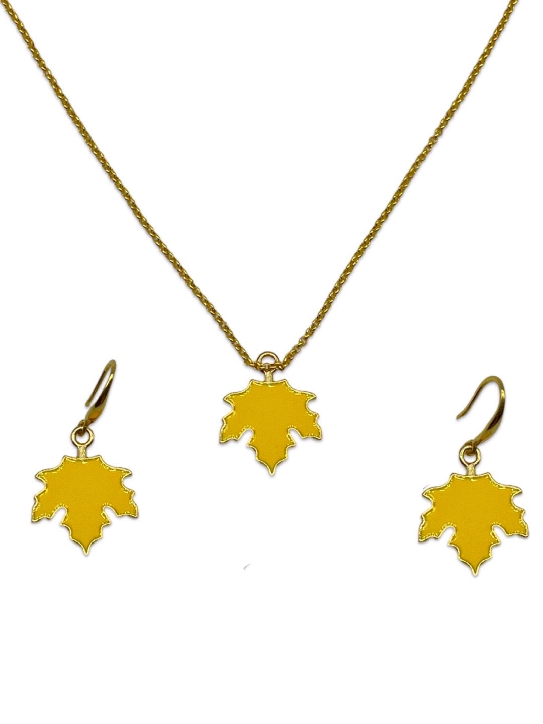 Maple Leaf Charm Necklace Set with Earrings