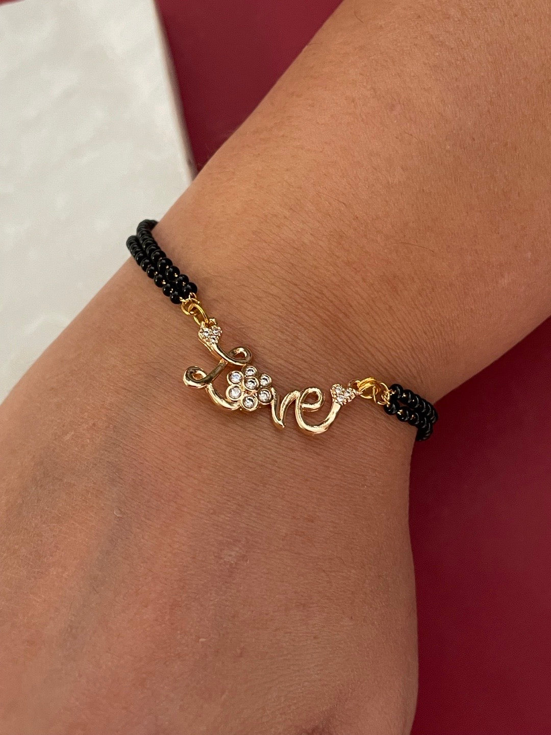 Gold Plated Love Pendant American Diamond Adjustable Mangalsutra Bracelet