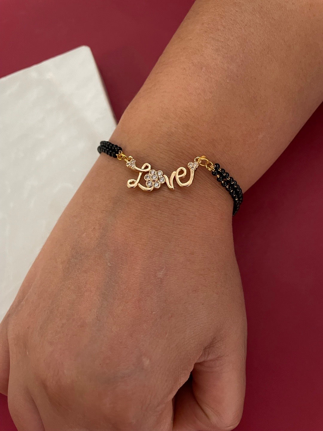 Gold Plated Love Pendant American Diamond Adjustable Mangalsutra Bracelet