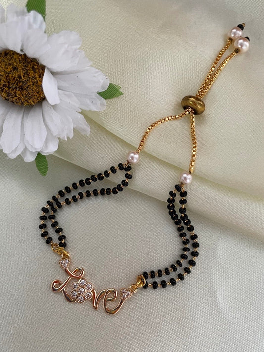 Gold Plated Love Pendant American Diamond Adjustable Mangalsutra Bracelet