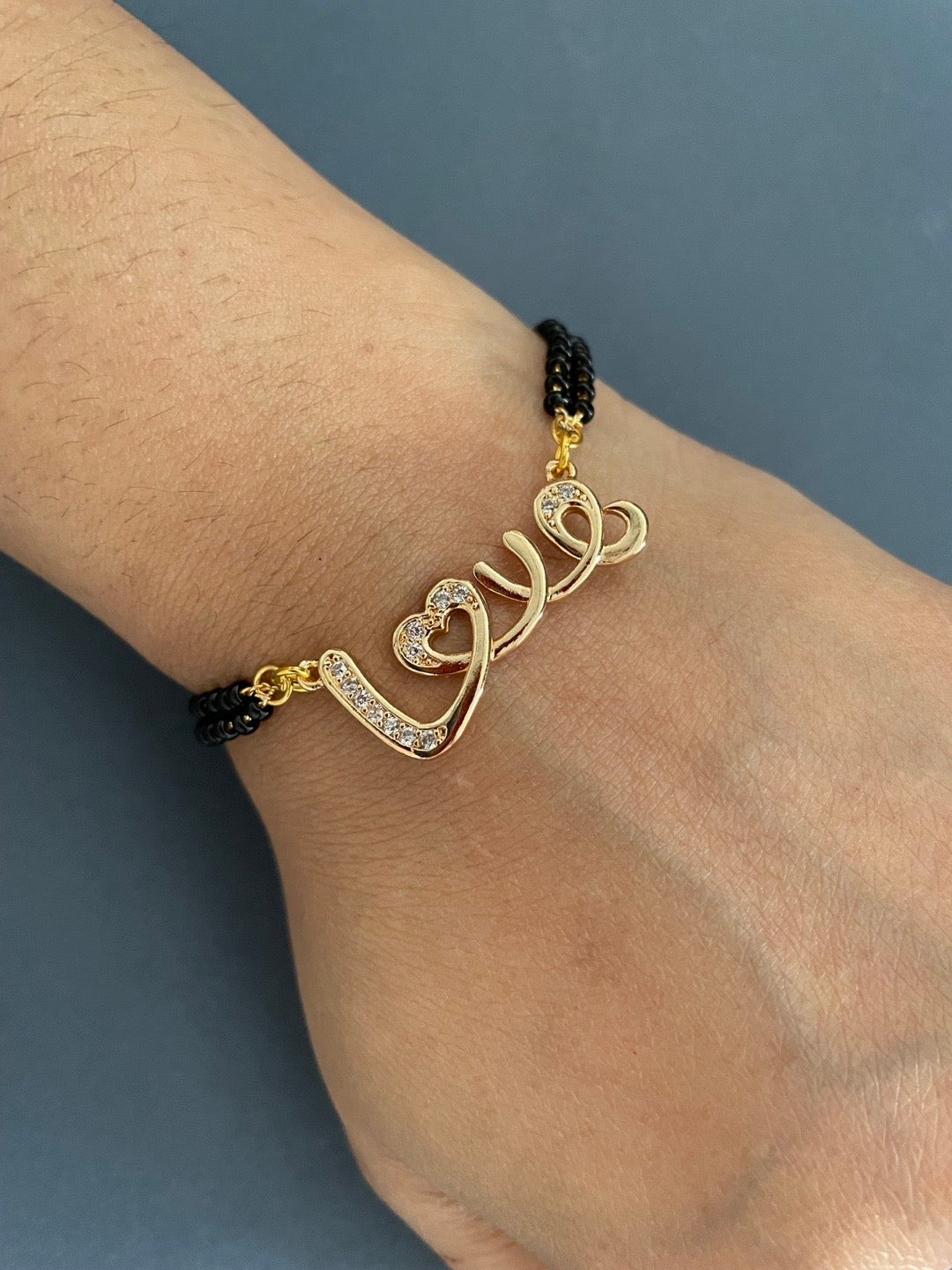 Gold Plated Love Pendant A D Adjustable Mangalsutra Bracelet