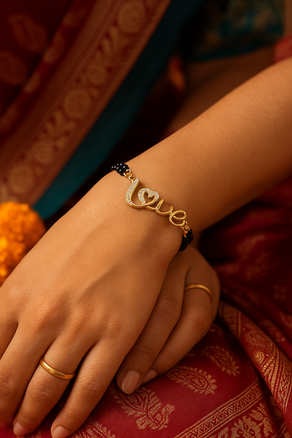 Gold Plated Love Pendant A D Adjustable Mangalsutra Bracelet