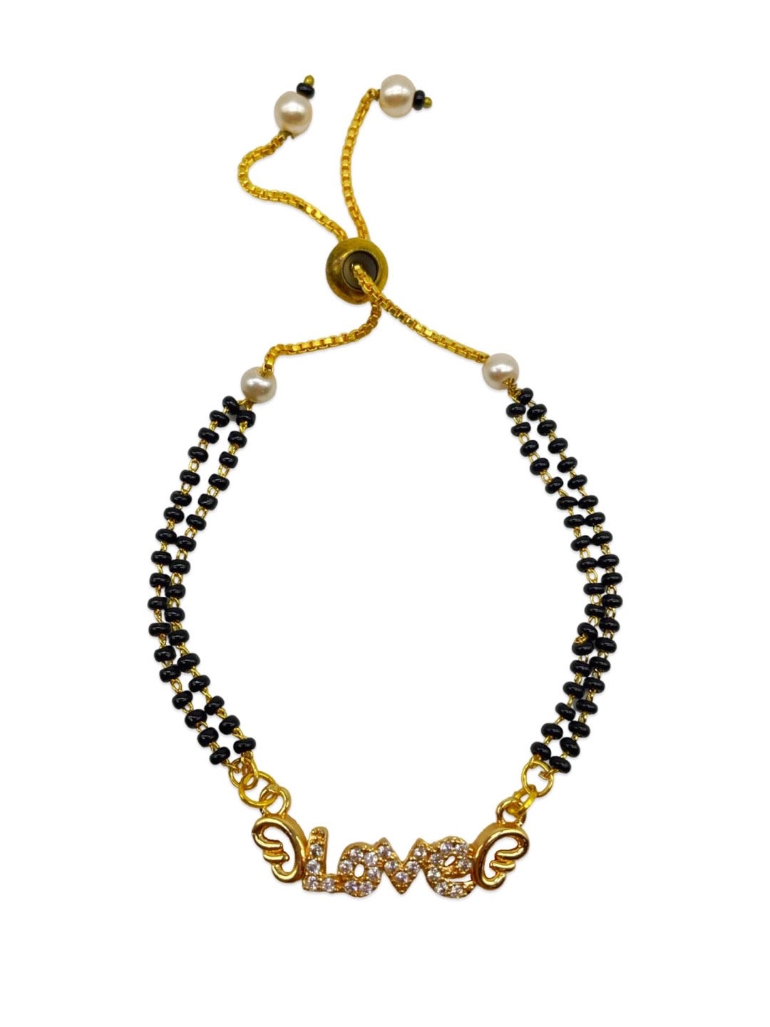 Gold Plated Love Pendant American Diamond Adjustable Mangalsutra Bracelet