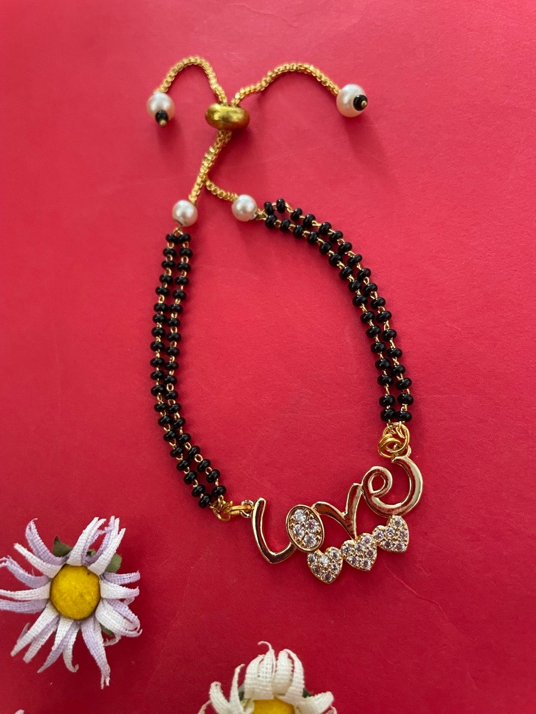 Gold Plated Love Pendant AD Adjustable Mangalsutra Bracelet
