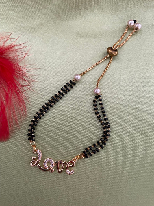 Gold Plated Love Pendant American Diamond Adjustable Mangalsutra Bracelet