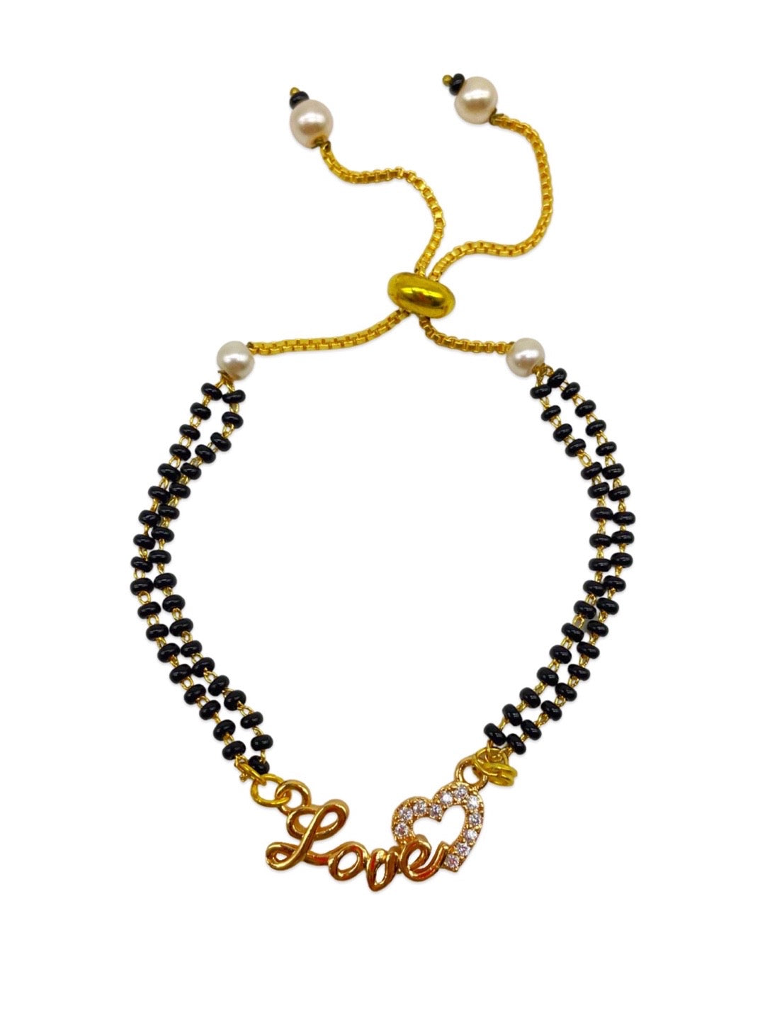 Gold Plated Love Pendant American Diamond Adjustable Mangalsutra Bracelet