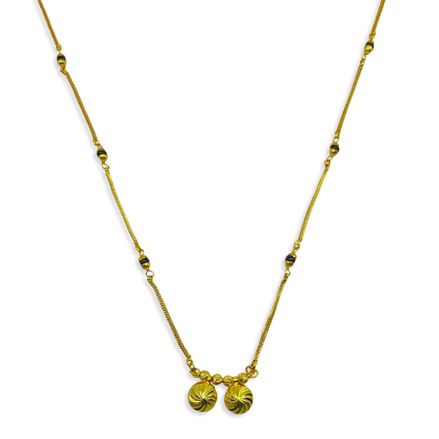 South Indian Style Long Mangalsutra Designs Vati Pendant With Simple Black Beads Gold Chain