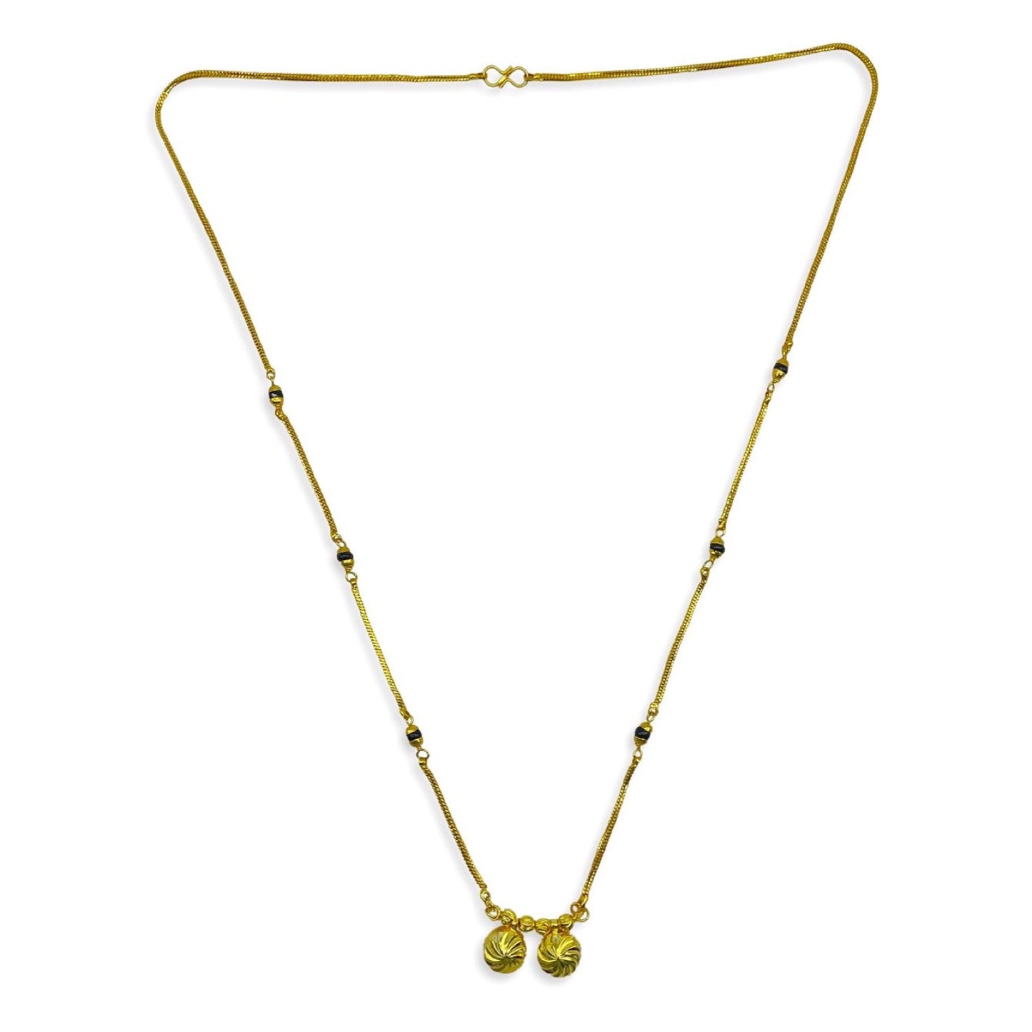 South Indian Style Long Mangalsutra Designs Vati Pendant With Simple Black Beads Gold Chain