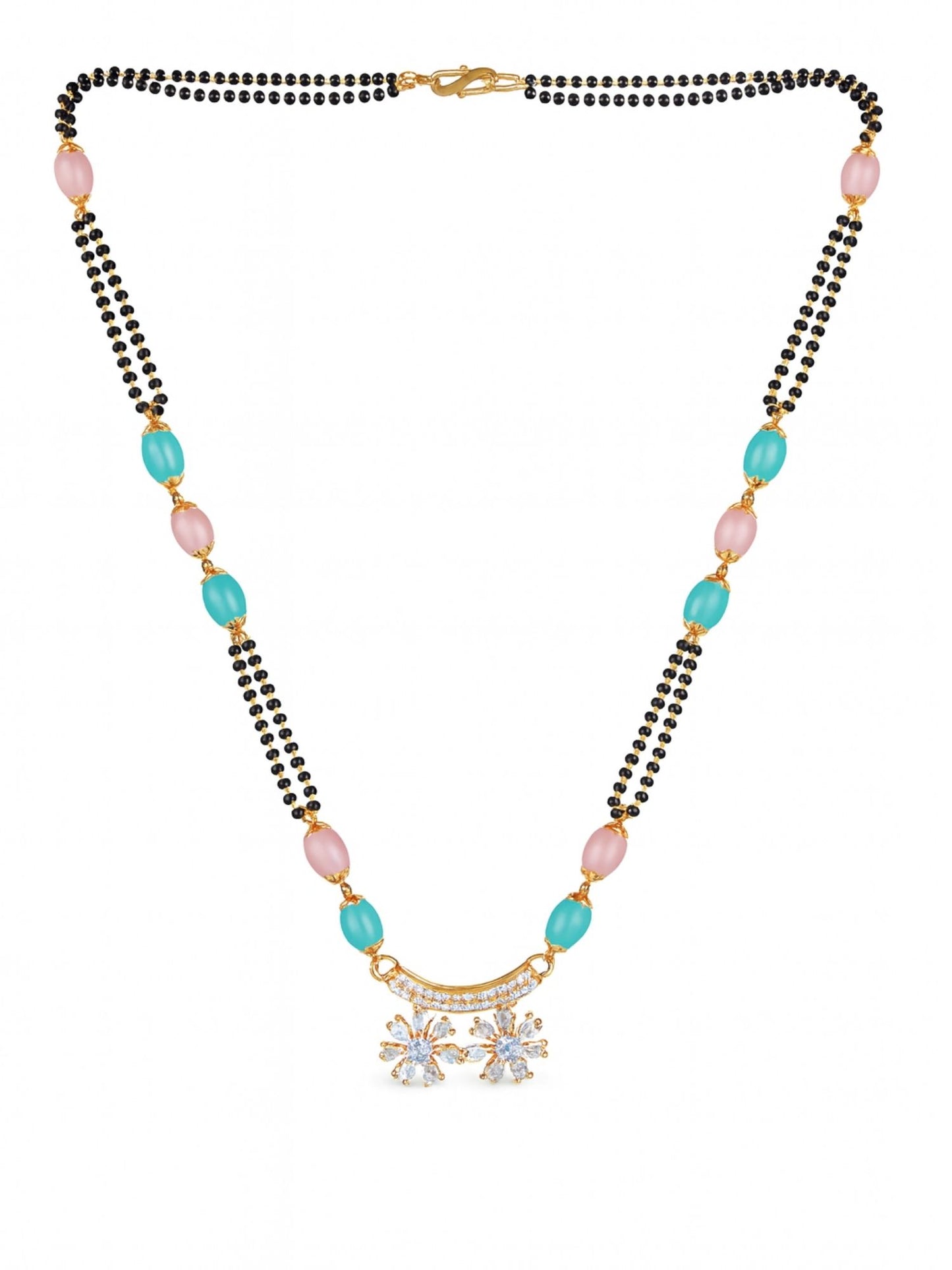 AD Flower Pendant Multi Beads Short Mangalsutra Design