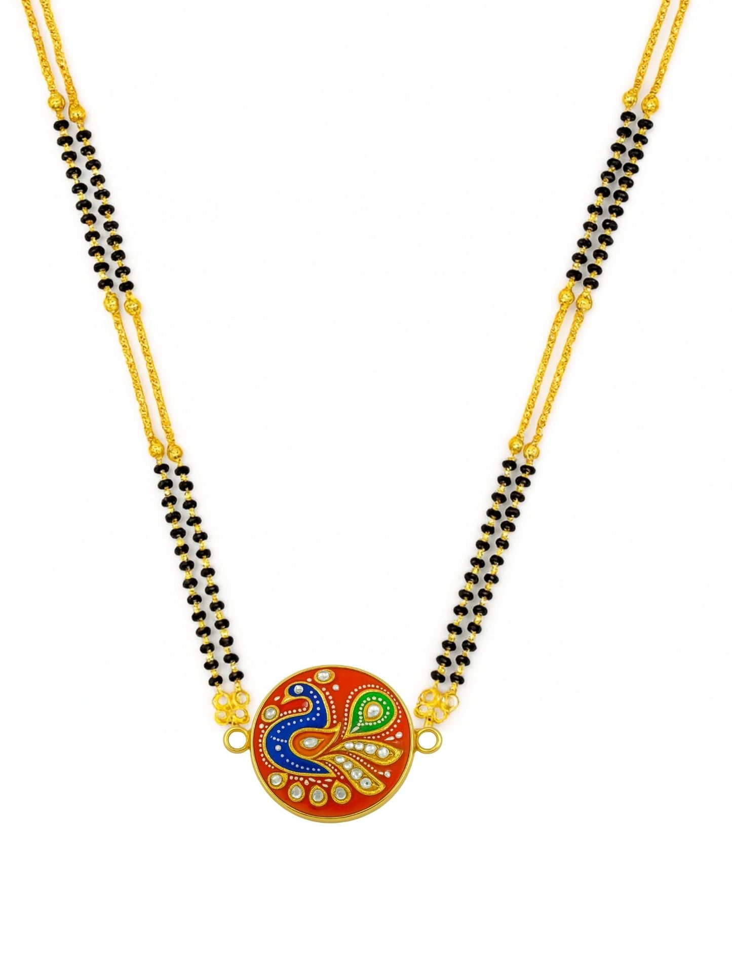 Enamel Peacock Pendant Short Mangalsutra Designs