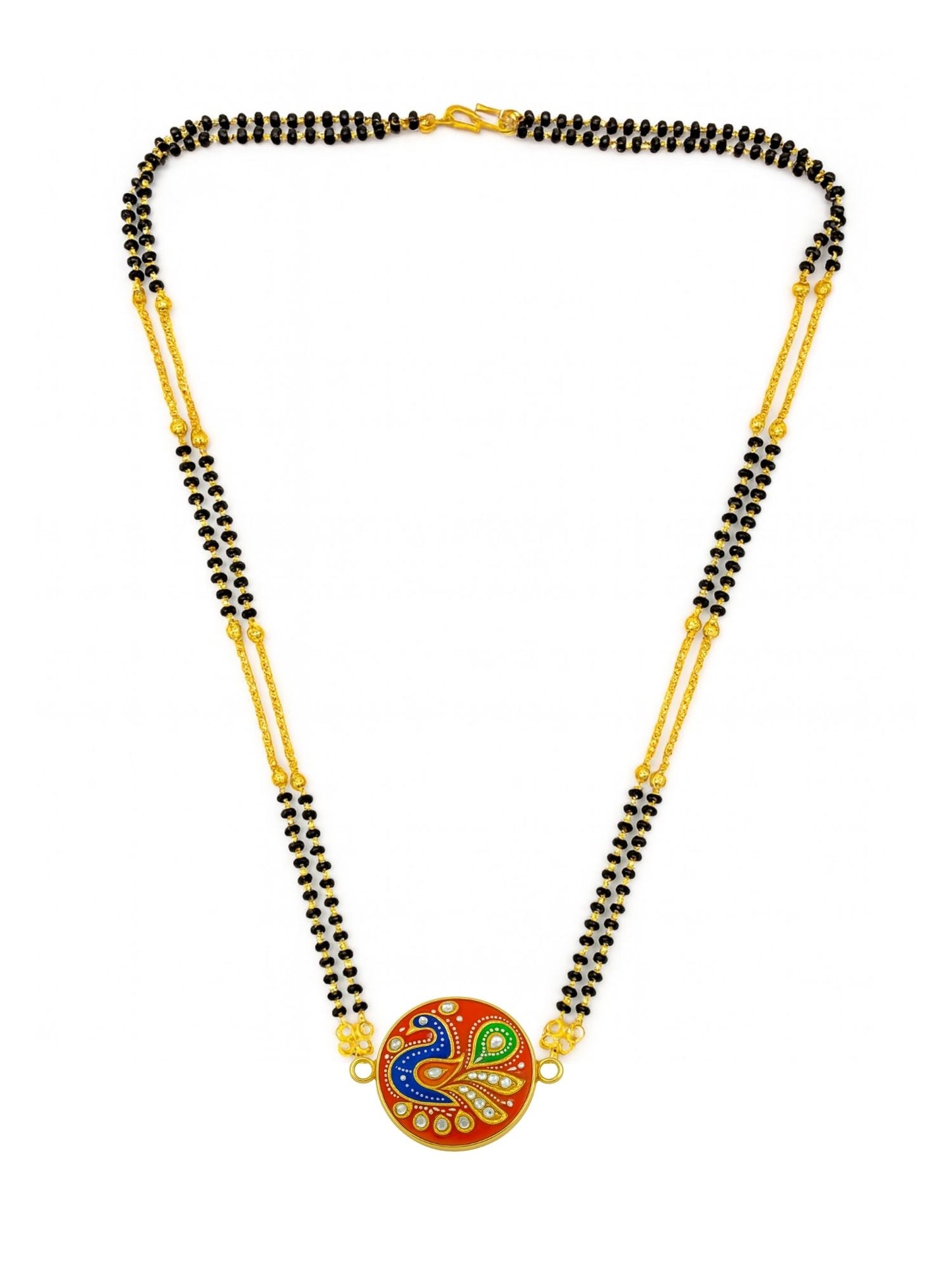 Enamel Peacock Pendant Short Mangalsutra Designs