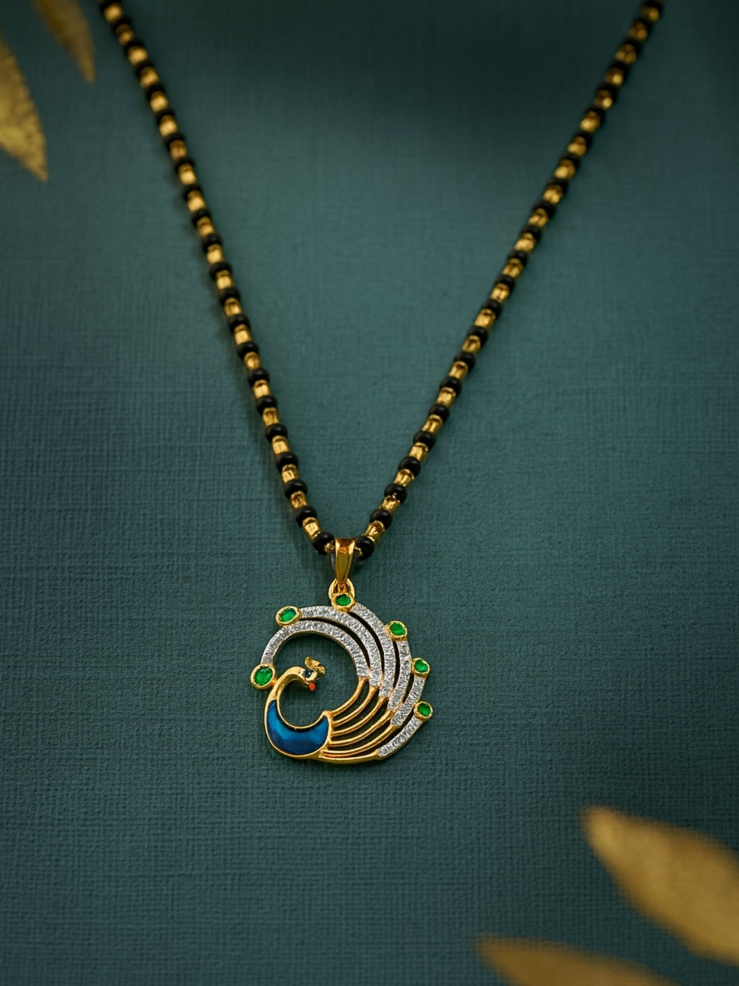 American Diamond Peacock Pendant Long Mangalsutra Designs