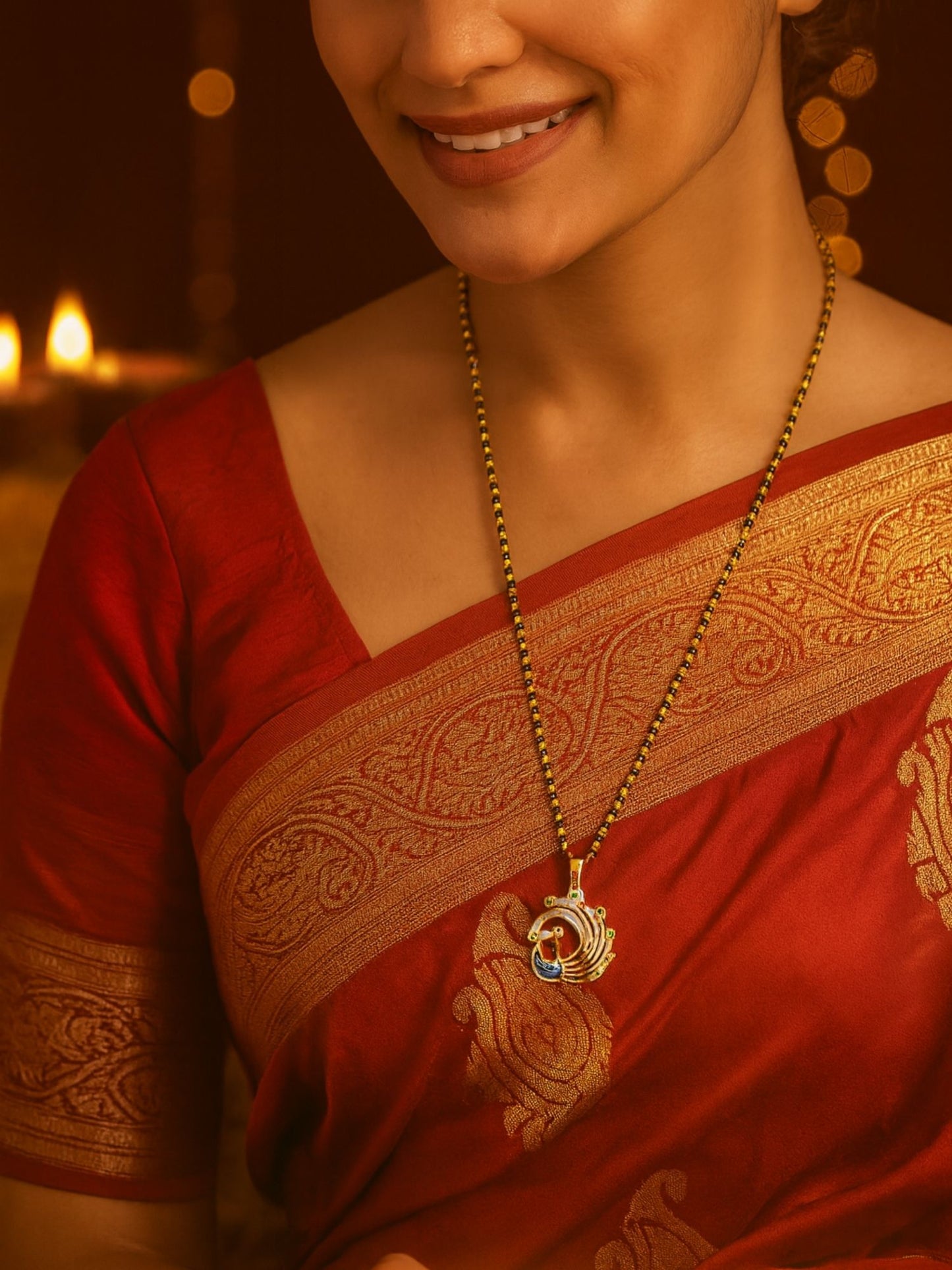 American Diamond Peacock Pendant Long Mangalsutra Designs